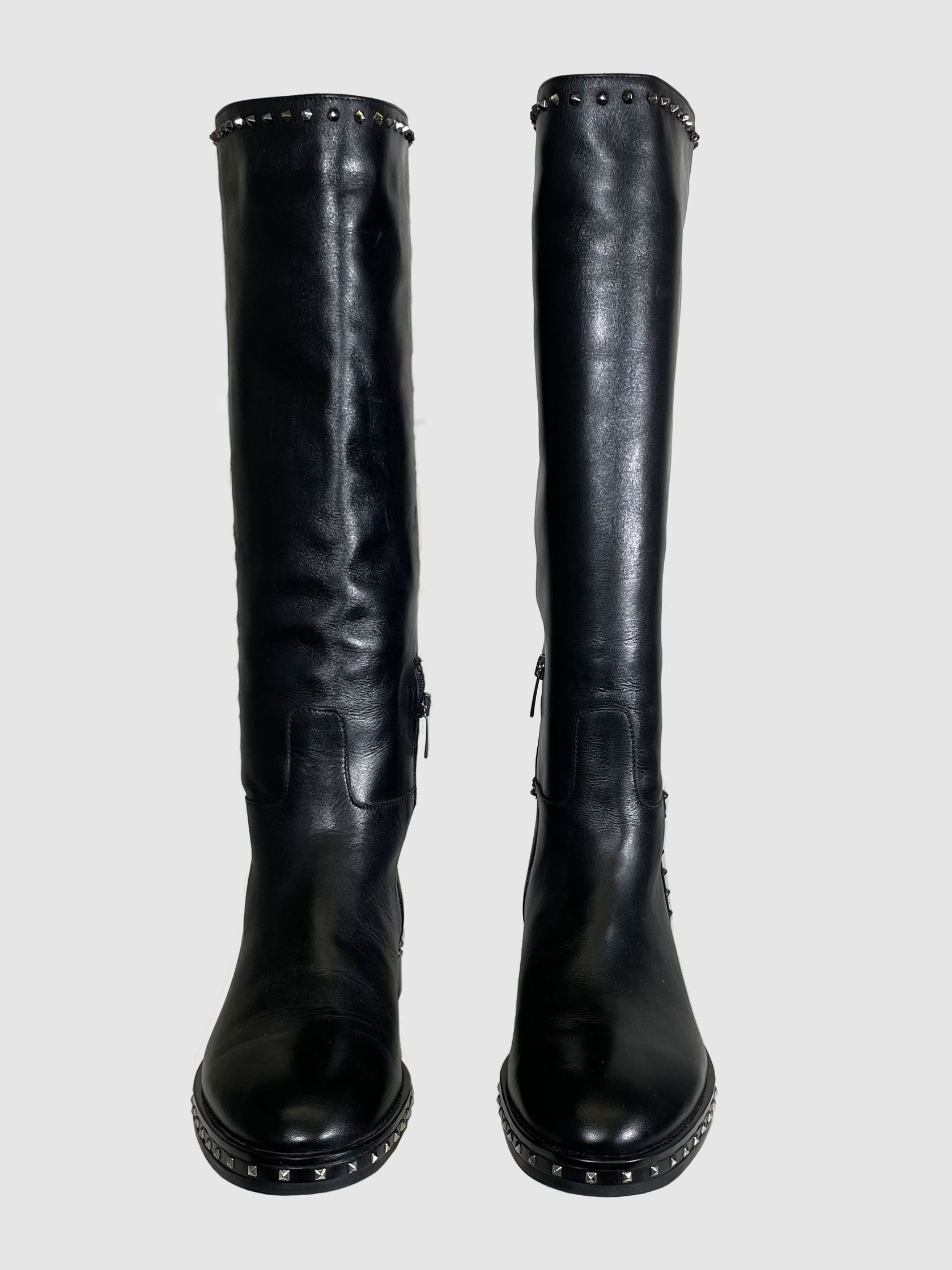 Leather Studded Tall Boots - Size 39.5