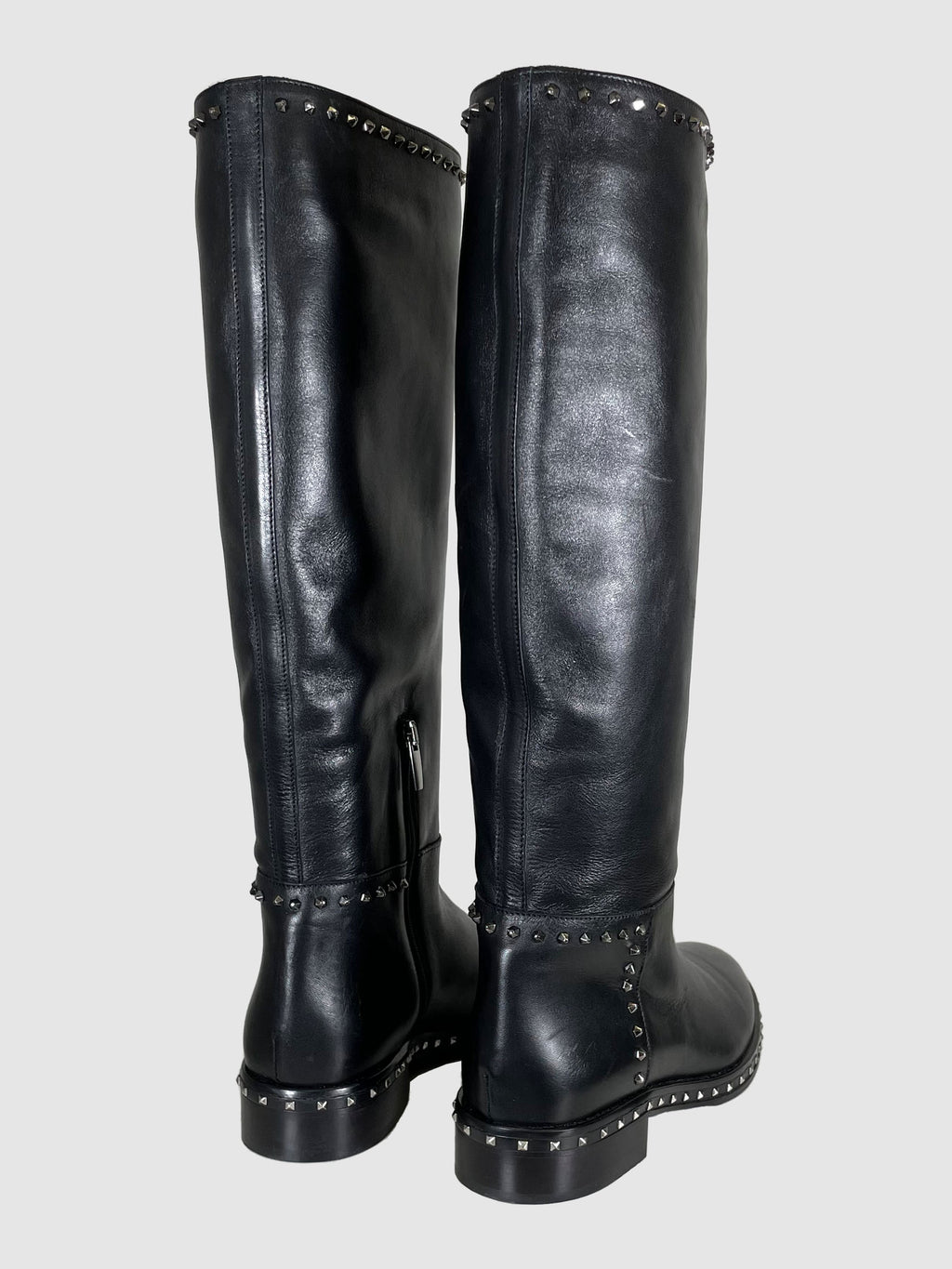 Leather Studded Tall Boots - Size 39.5