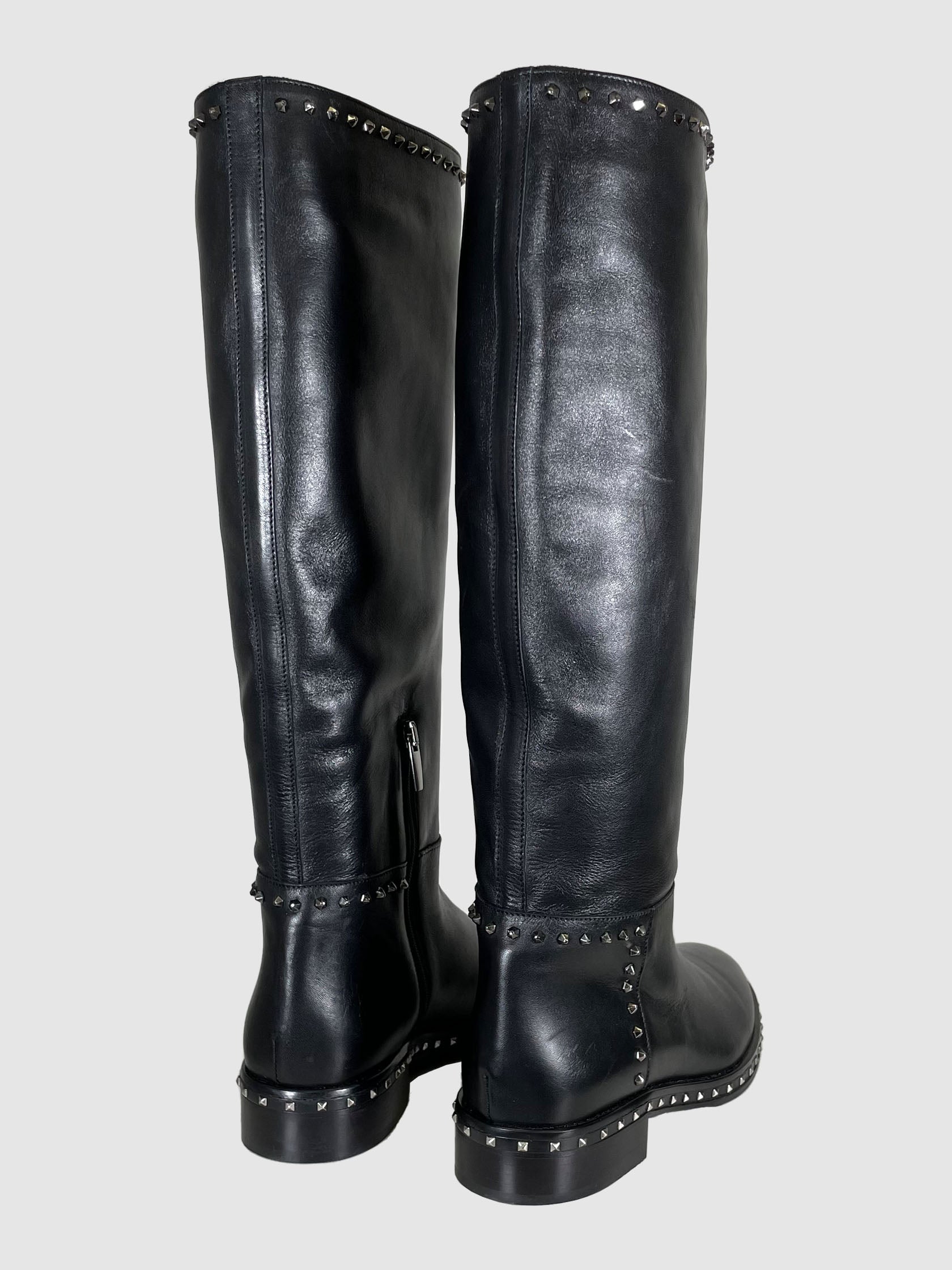 Leather Studded Tall Boots - Size 39.5