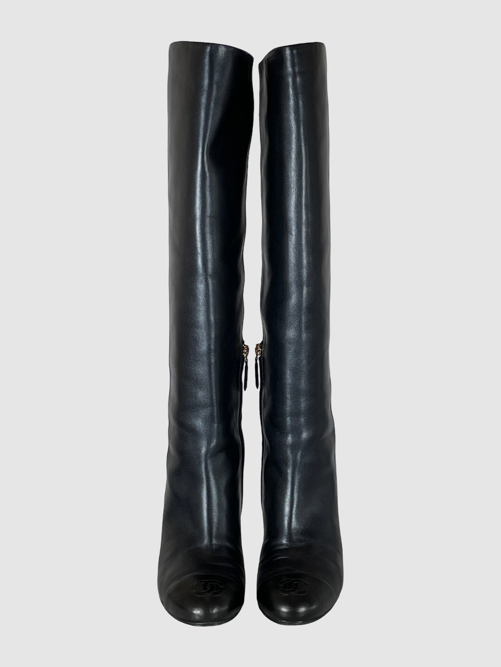 Tall Leather Heel Boots - Size 9