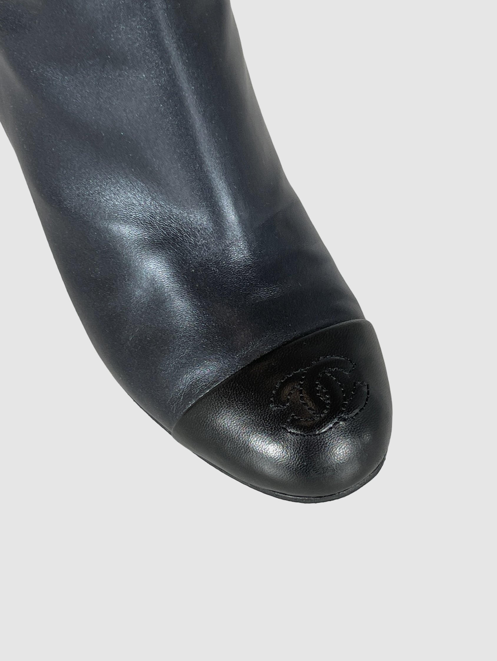 Tall Leather Heel Boots - Size 9