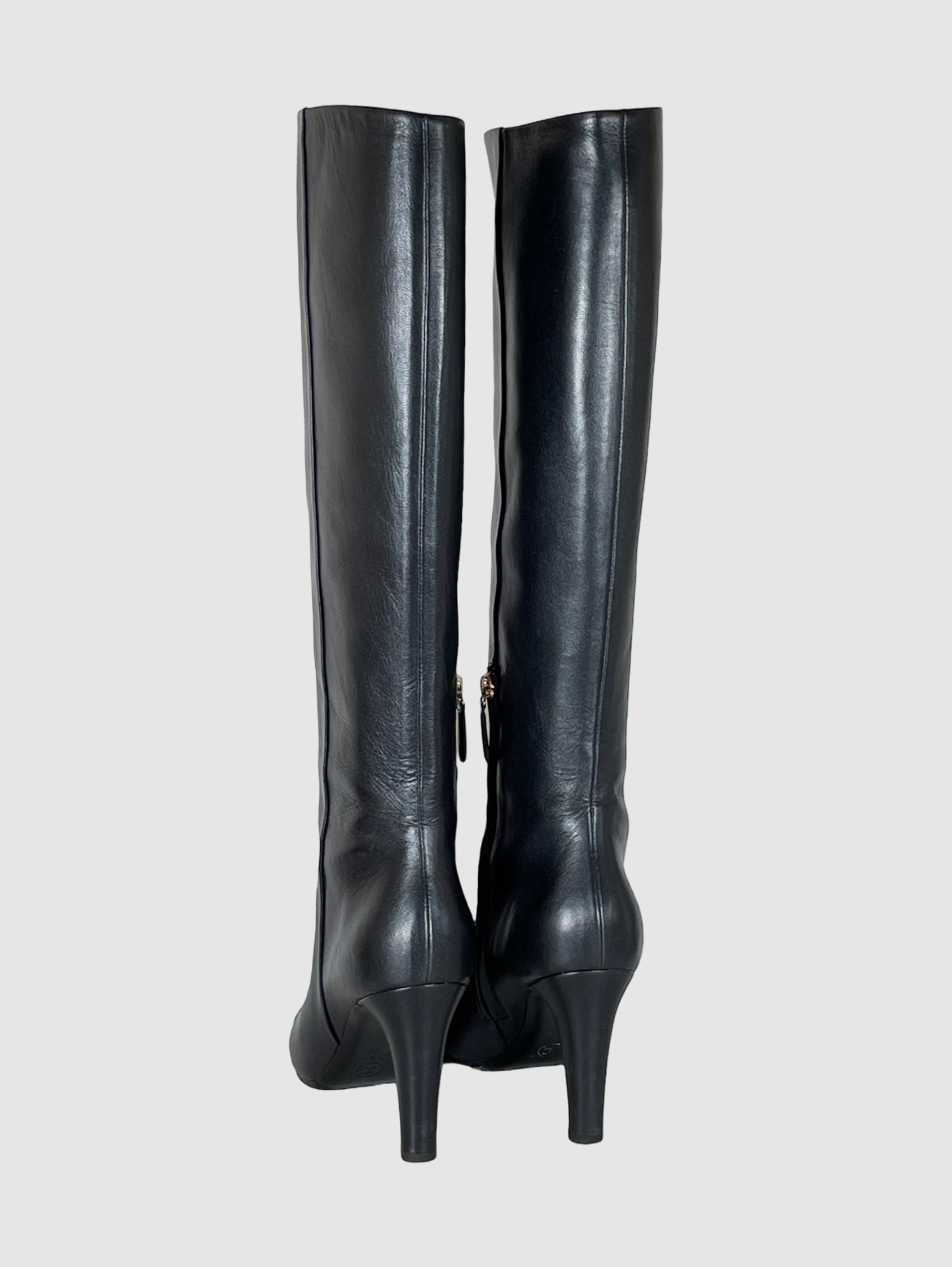 Tall Leather Heel Boots - Size 9