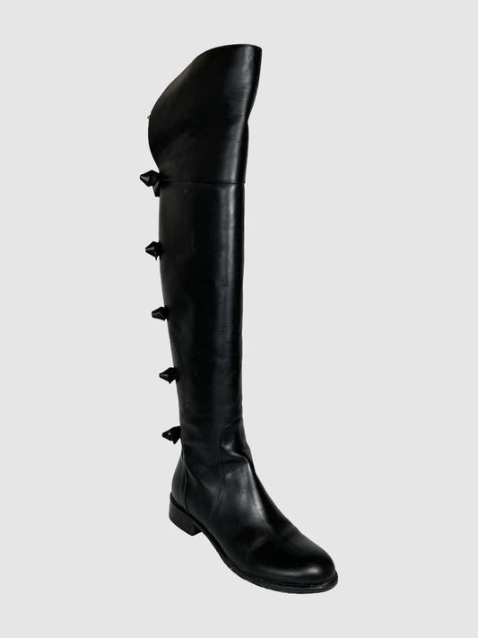 Valentino Black Garavani Leather Over-the-Knee Back Bows Tall Boots Consignment Secondhand Luxury