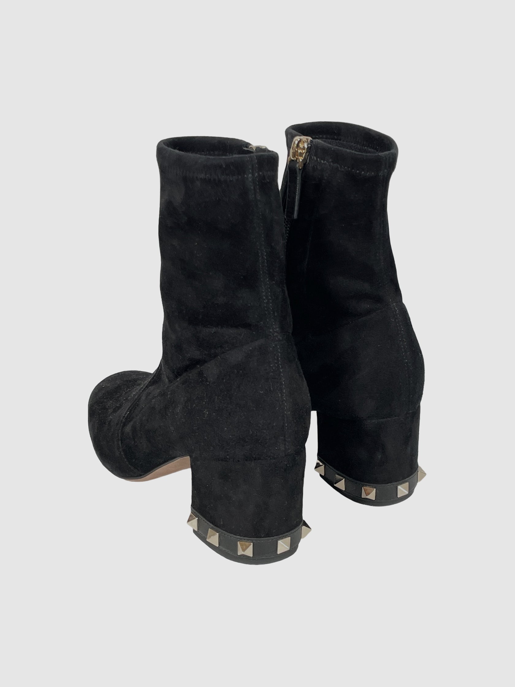 Suede Ankle Boots with Studded Heel - Size 36.5