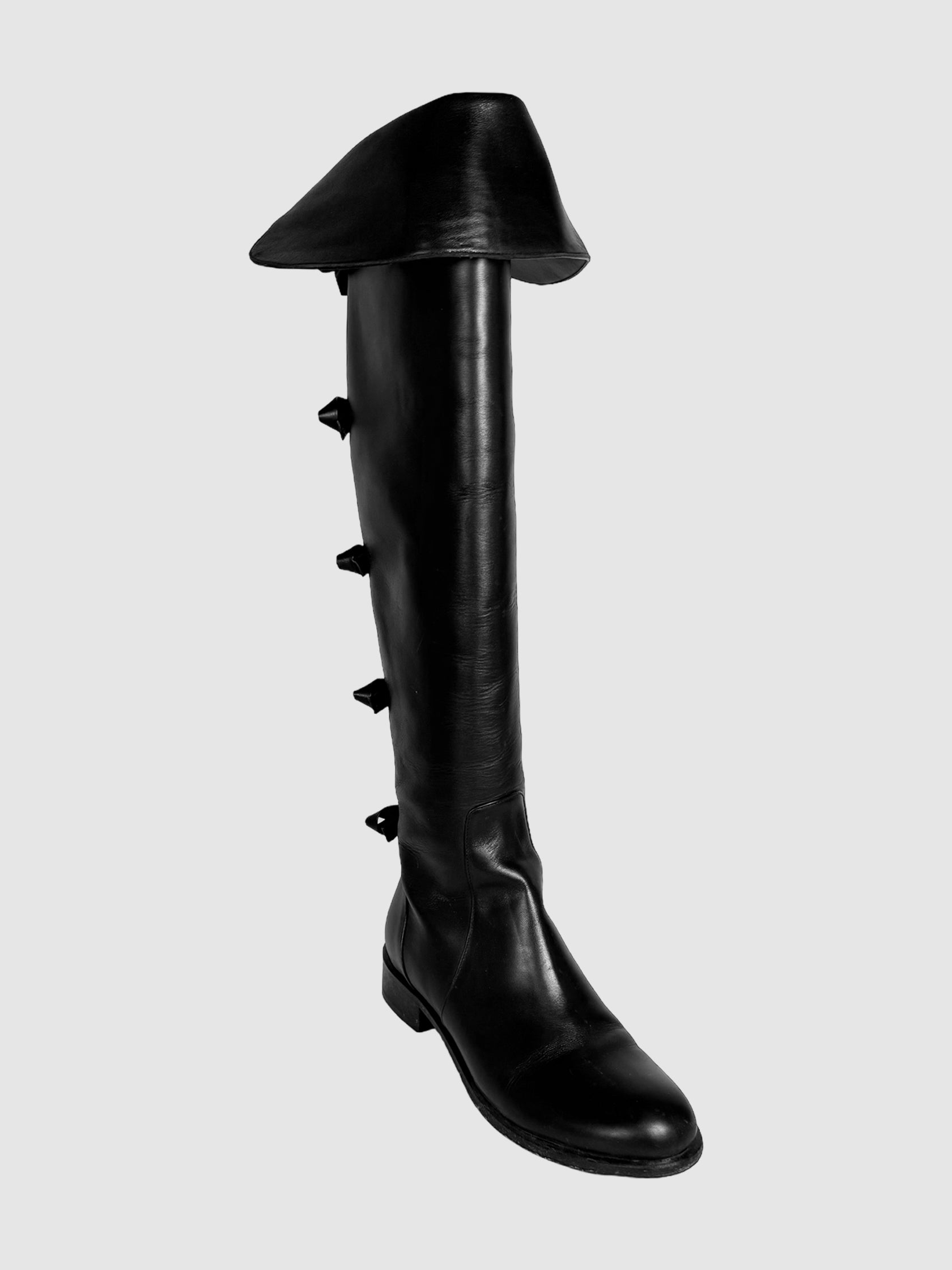 Valentino Black Garavani Leather Over-the-Knee Back Bows Tall Boots Consignment Secondhand Luxury