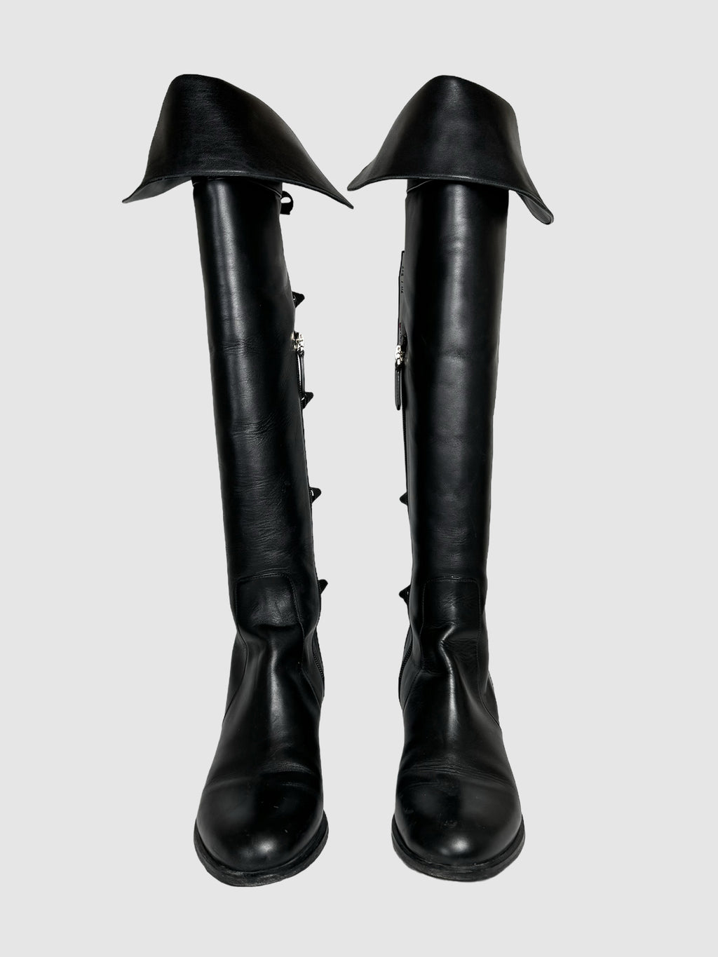 Valentino Black Garavani Leather Over-the-Knee Back Bows Tall Boots Consignment Secondhand Luxury