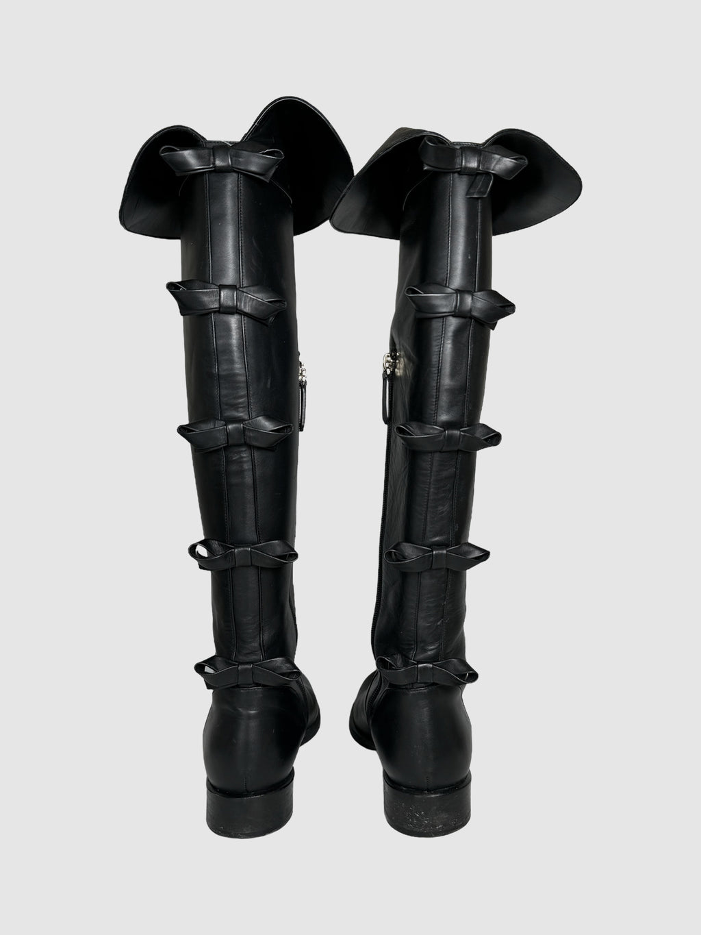 Valentino Black Garavani Leather Over-the-Knee Back Bows Tall Boots Consignment Secondhand Luxury