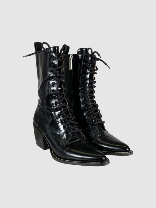 Chloé Leather Lace-Up Boots - Size 40