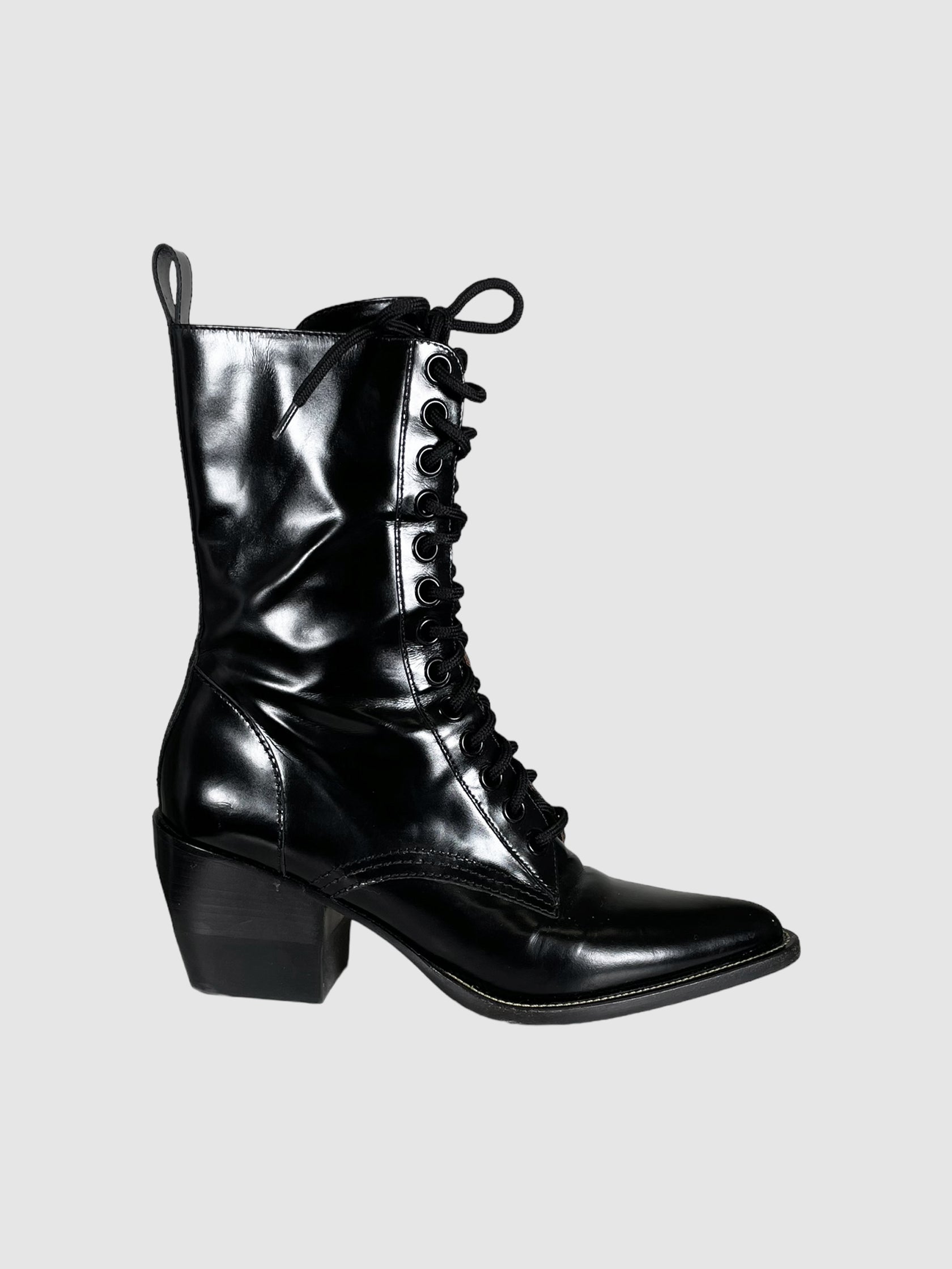 Leather Lace-Up Boots - Size 40