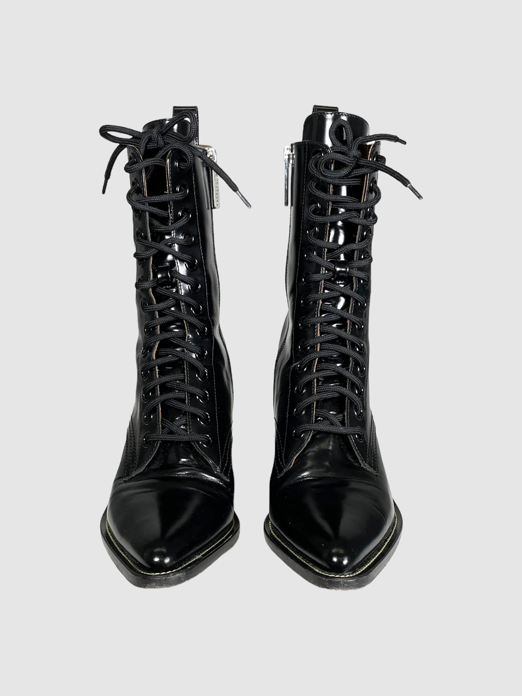 Leather Lace-Up Boots - Size 40