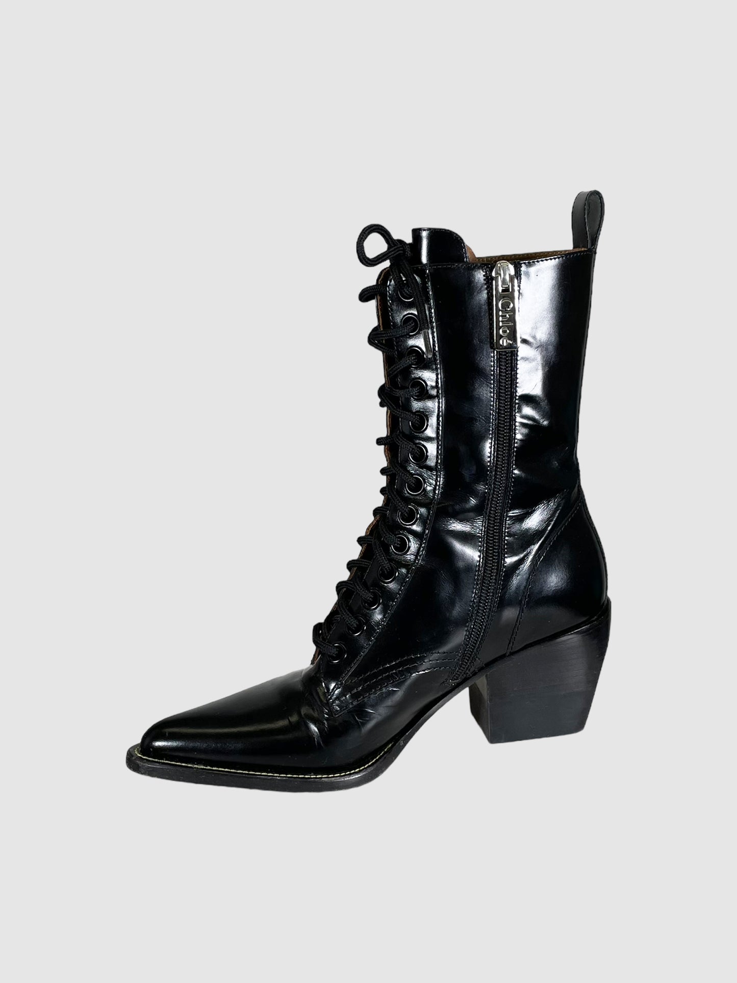 Chloé Leather Lace-Up Boots - Size 40