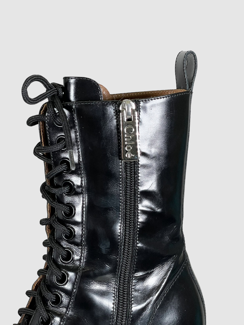 Leather Lace-Up Boots - Size 40
