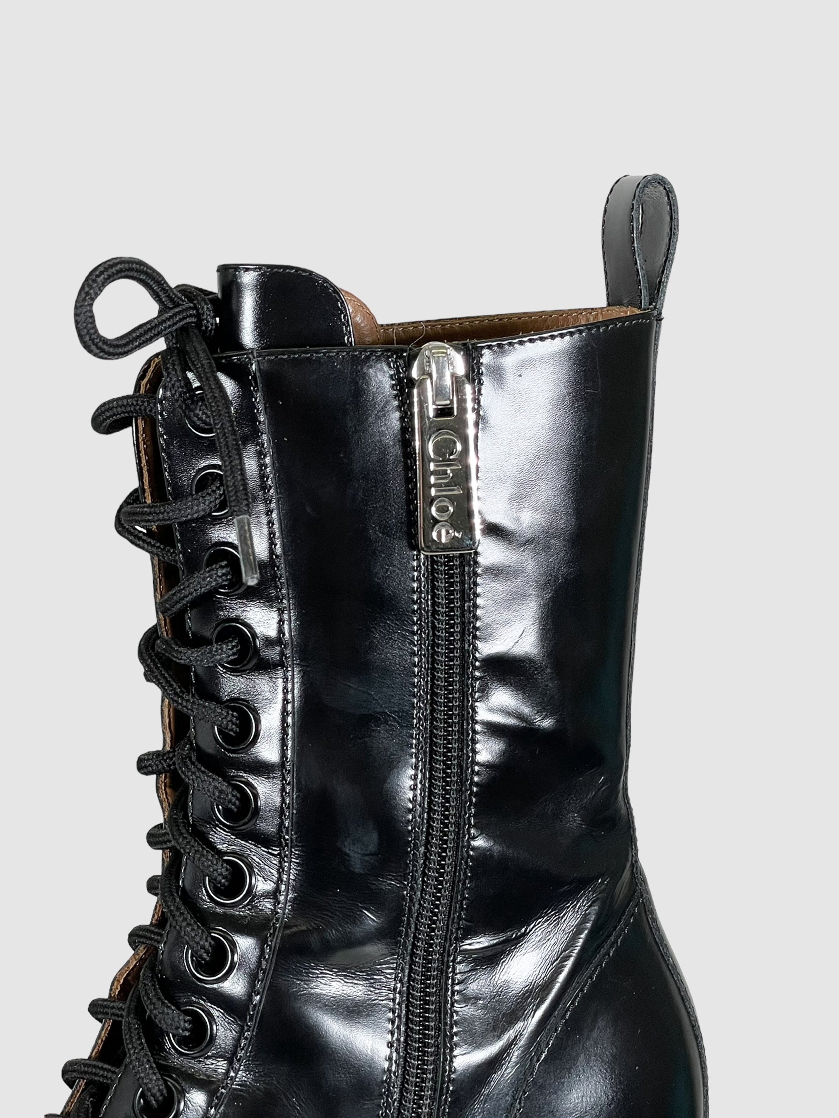 Leather Lace-Up Boots - Size 40