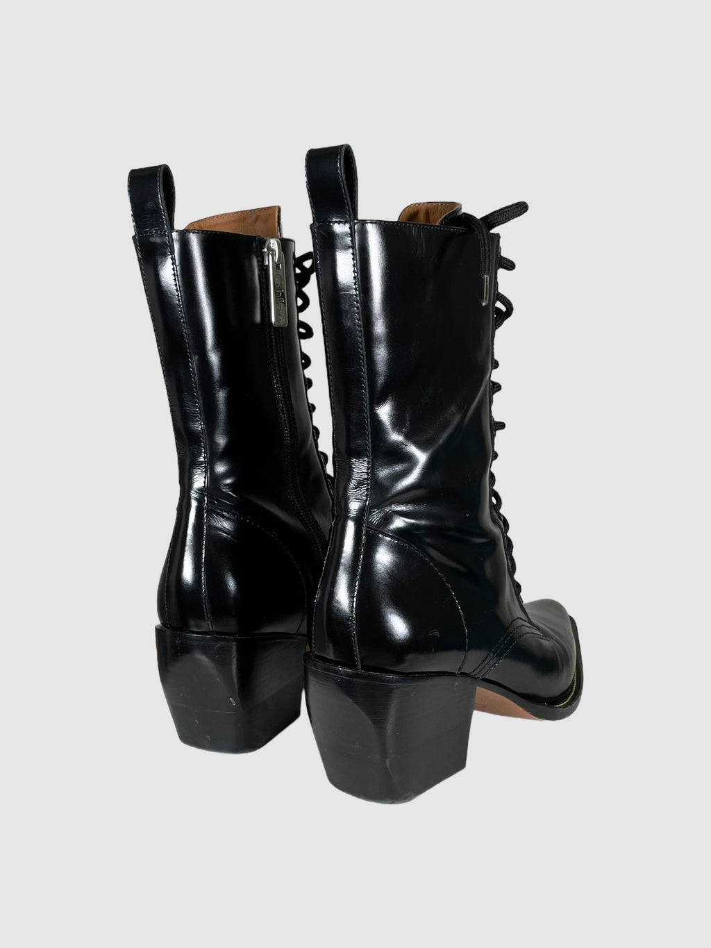 Leather Lace-Up Boots - Size 40