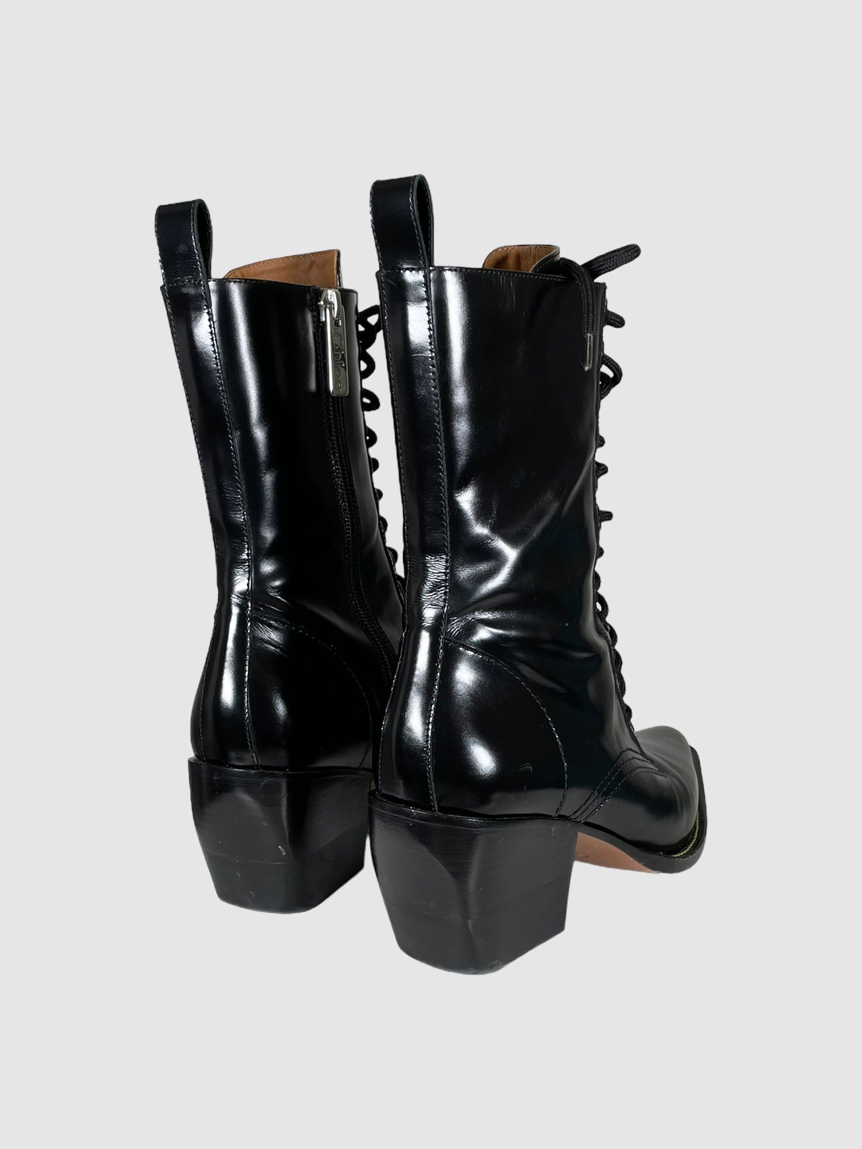 Leather Lace-Up Boots - Size 40