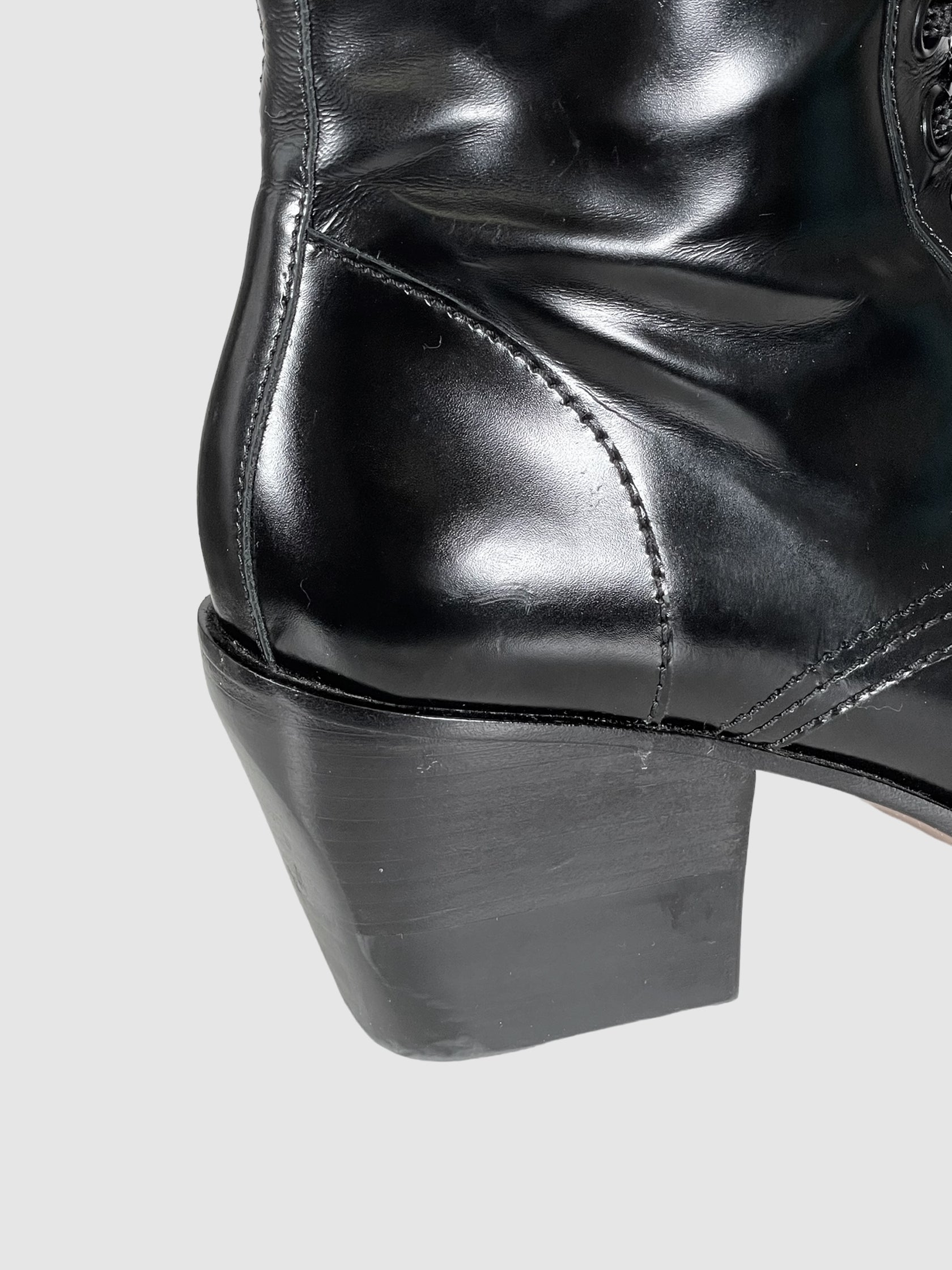 Leather Lace-Up Boots - Size 40