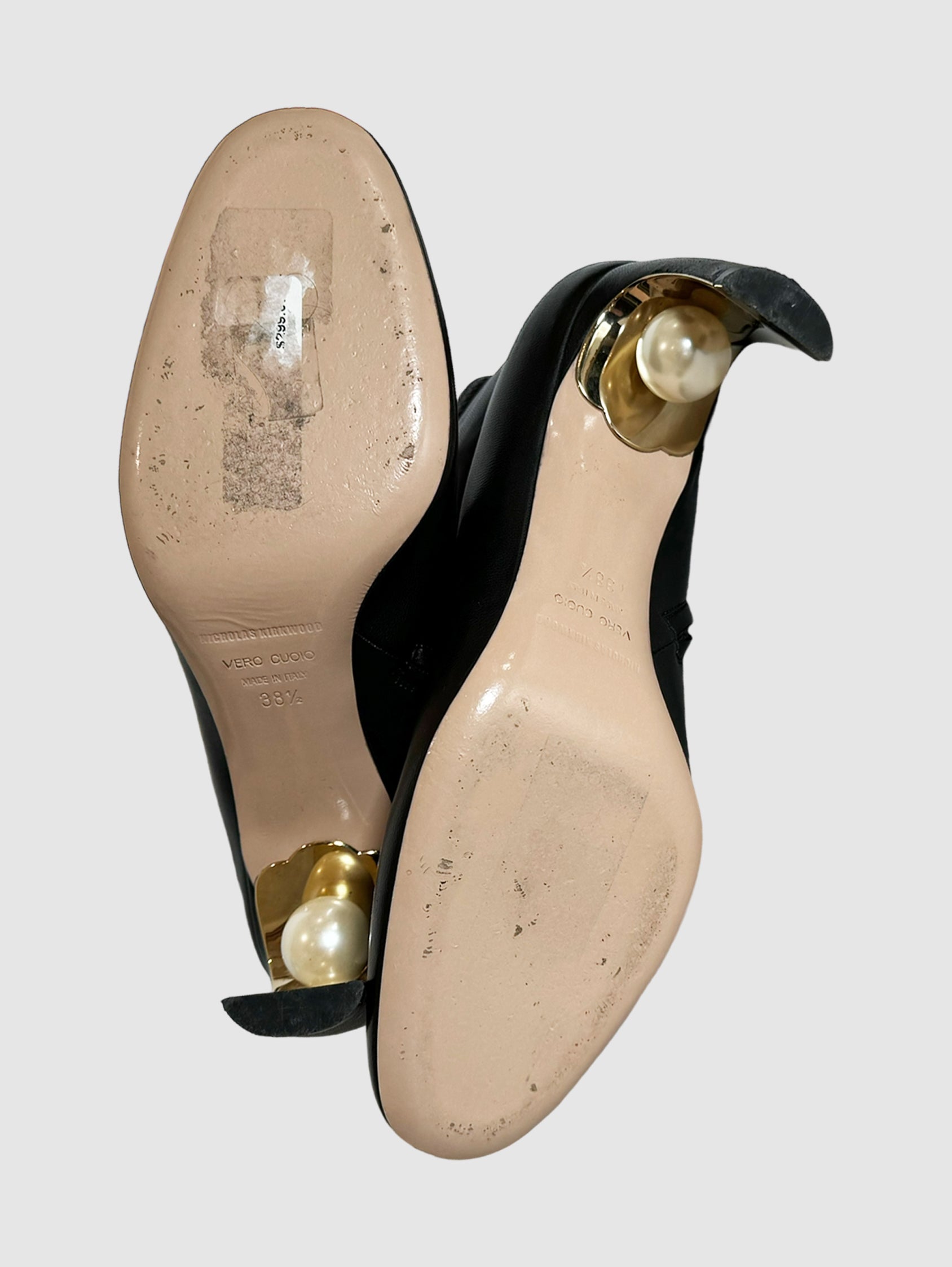 Nicholas Kirkwood Leather Booties with Pearl Accent - Size 38.5