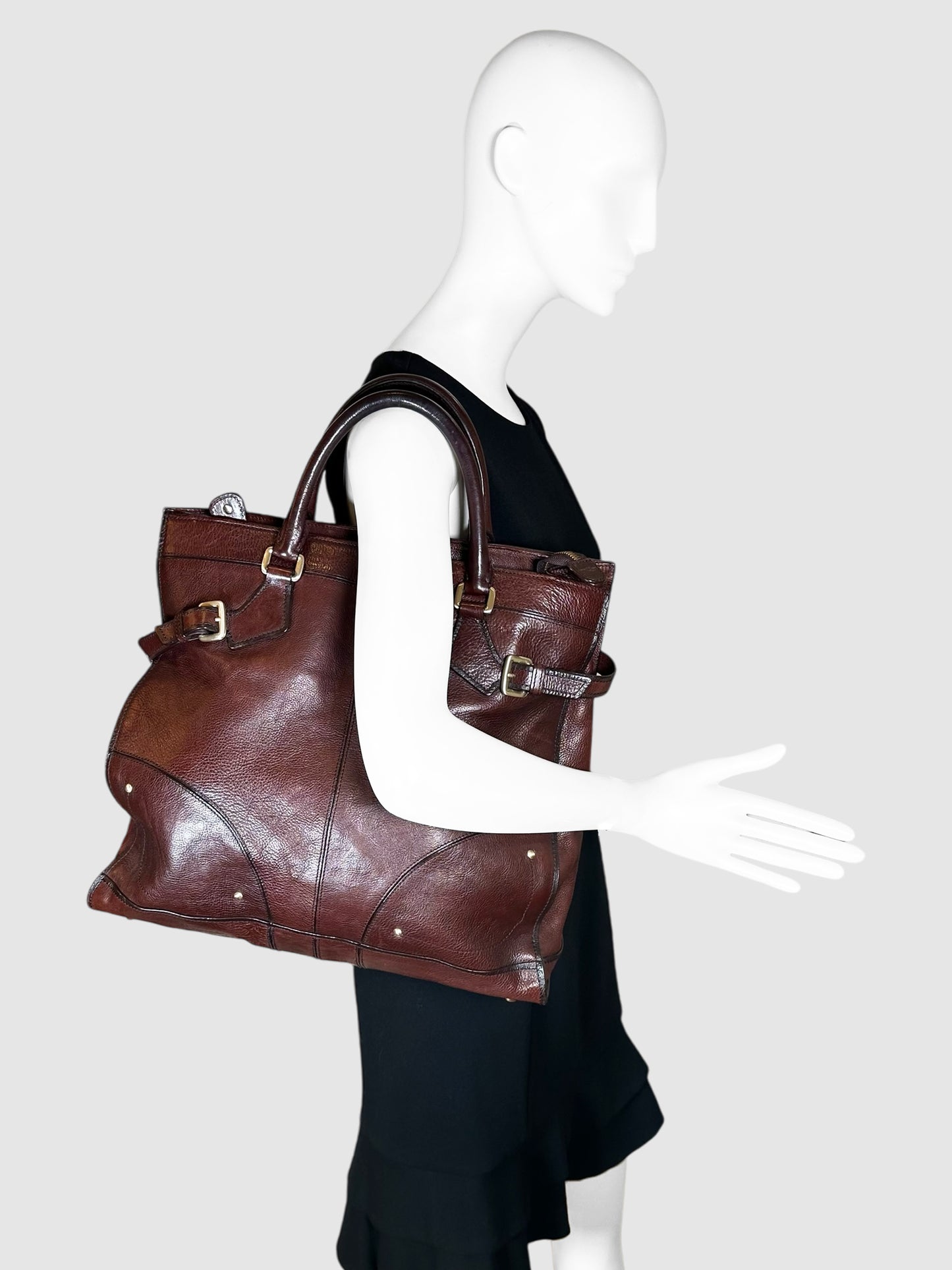 Leather Buckle Tote Bag