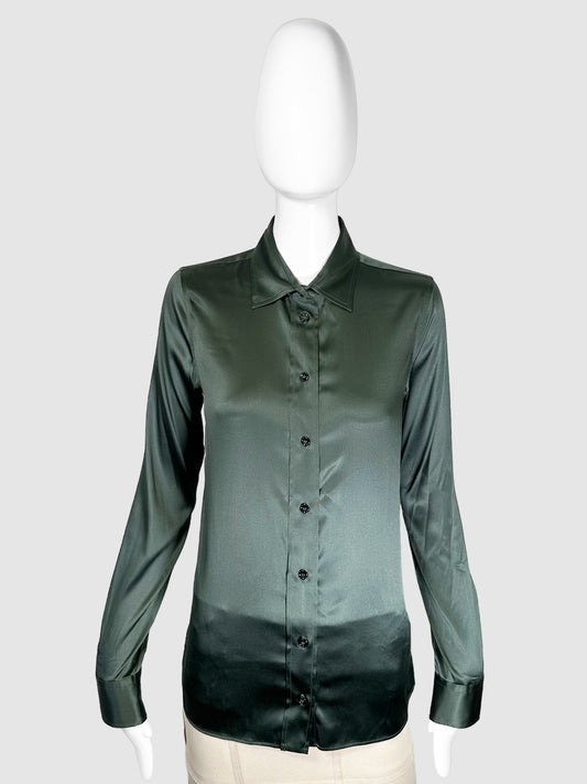 Bottega Veneta Dark Green Long Sleeve Button Down Top Size 38 Consignment Secondhand Designer Luxury Resale Toronto Trendy