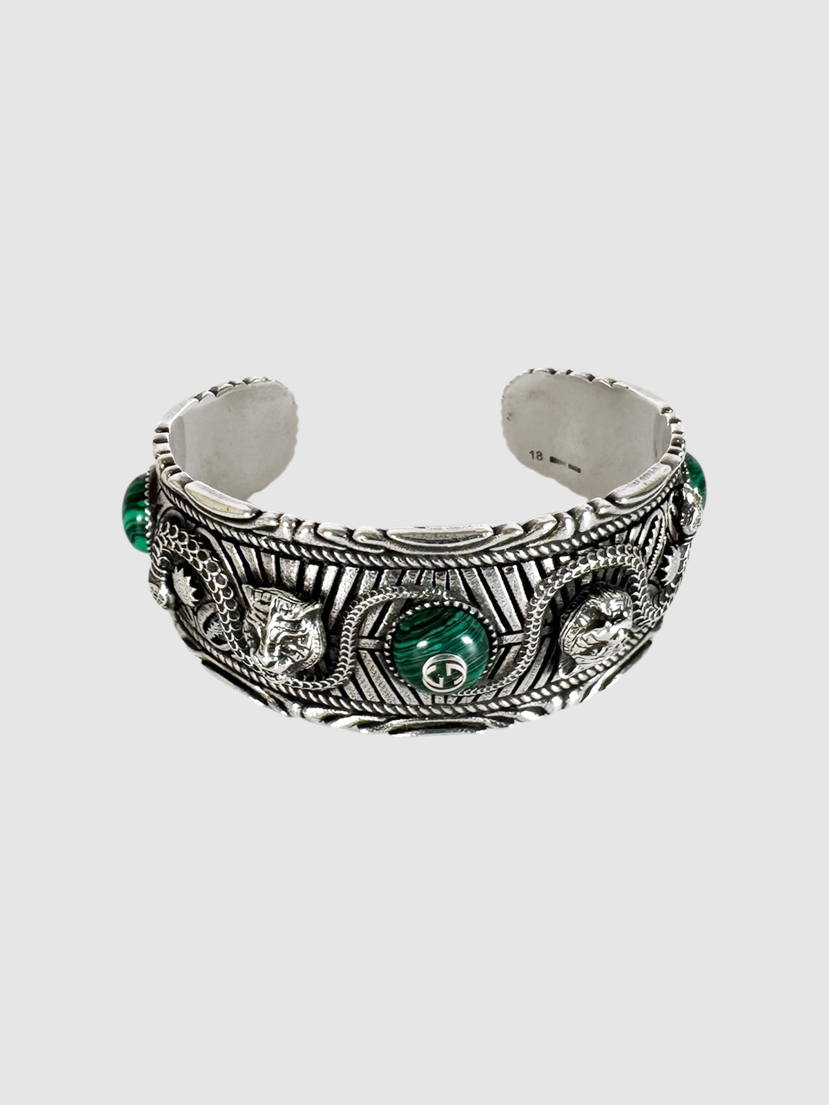 Gucci Sterling Silver and Resin Garden Feline Cuff Bracelet luxury designer resale consignment secondhand toronto