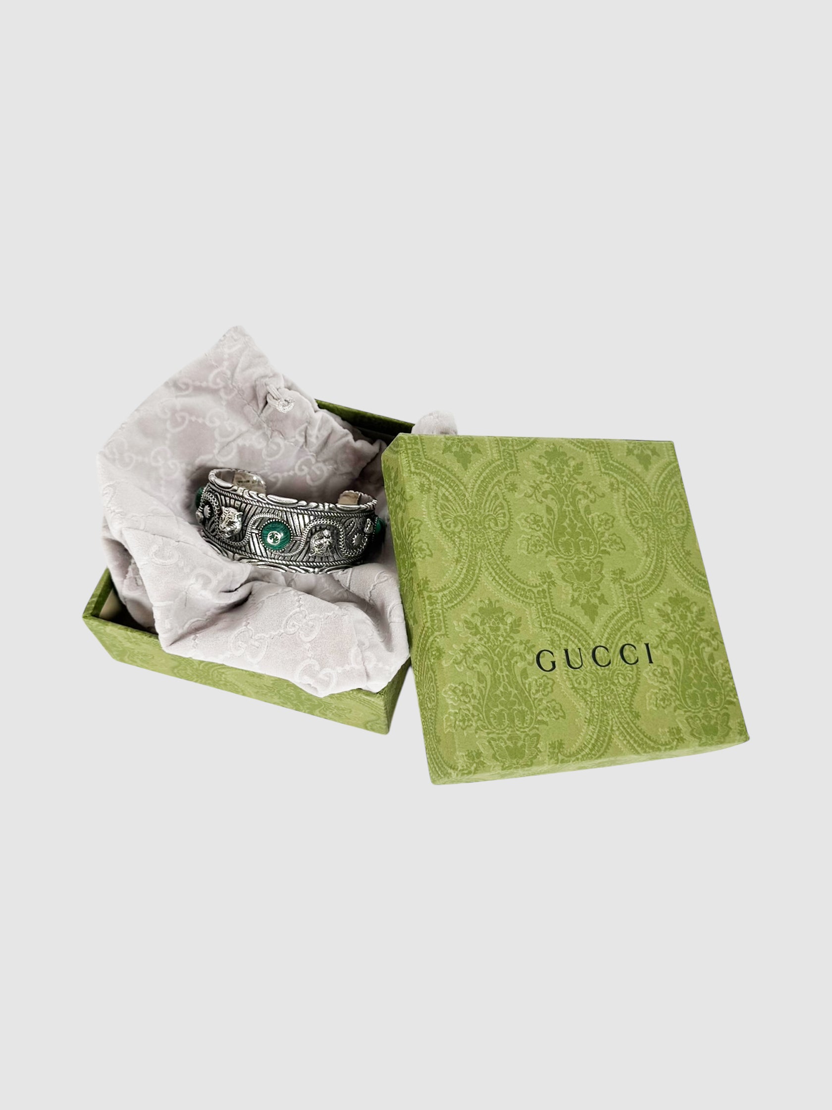 Gucci Sterling Silver and Resin Garden Feline Cuff Bracelet luxury designer resale consignment secondhand toronto