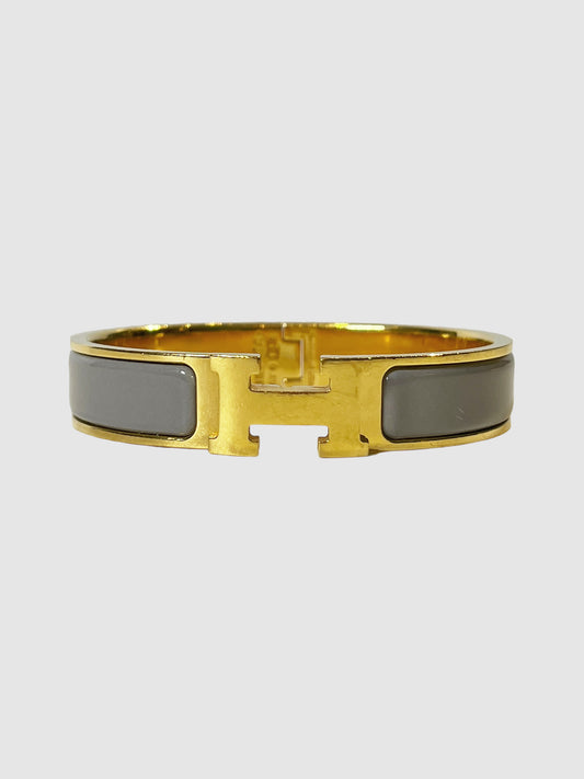 Hermès Clic H Narrow Bracelet Grey Enamel Trendy Second Hand Consignment
