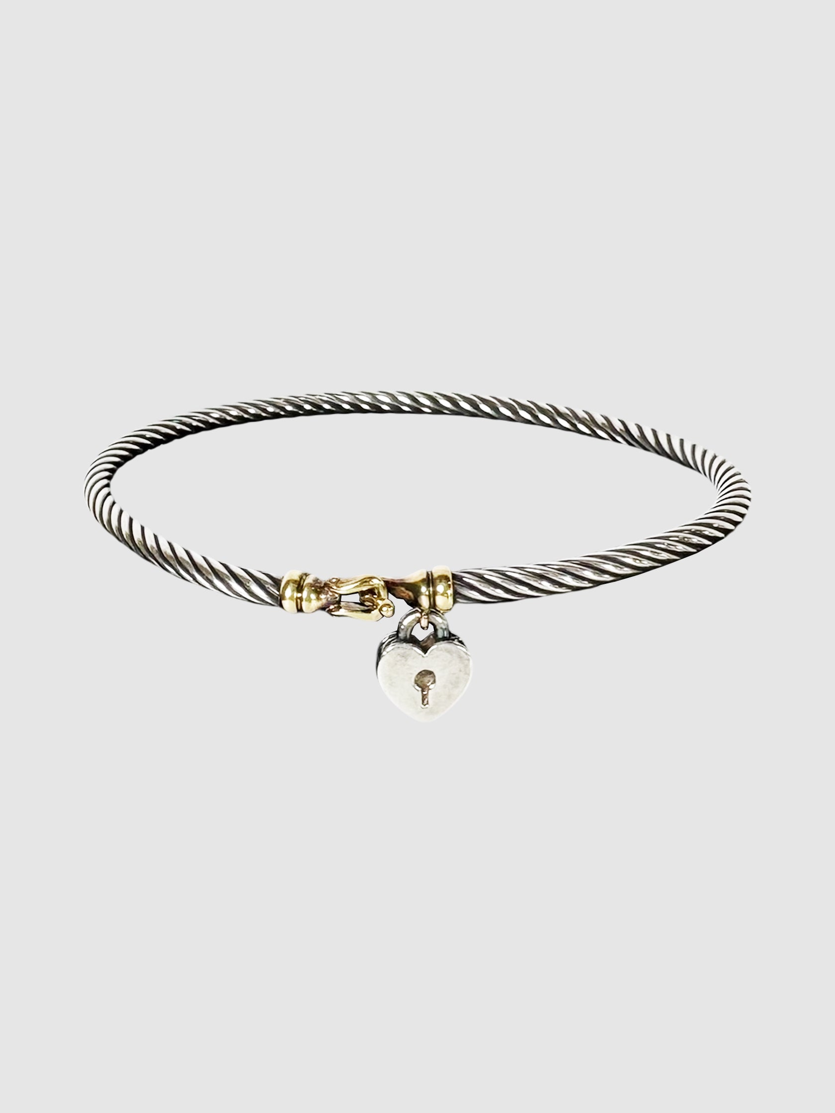 David Yurman Sterling Silver and Yellow-Gold Two-Tone Heart Lock Bracelet luxury designer resale consignment secondhand toronto canada
