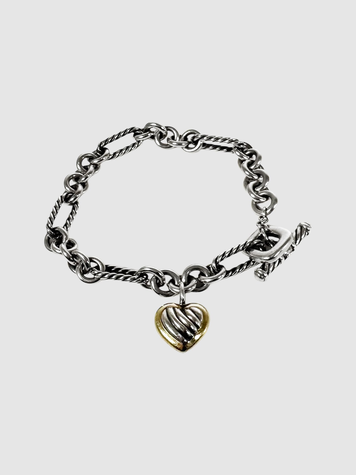 Sculpted Cable Heart Charm Bracelet