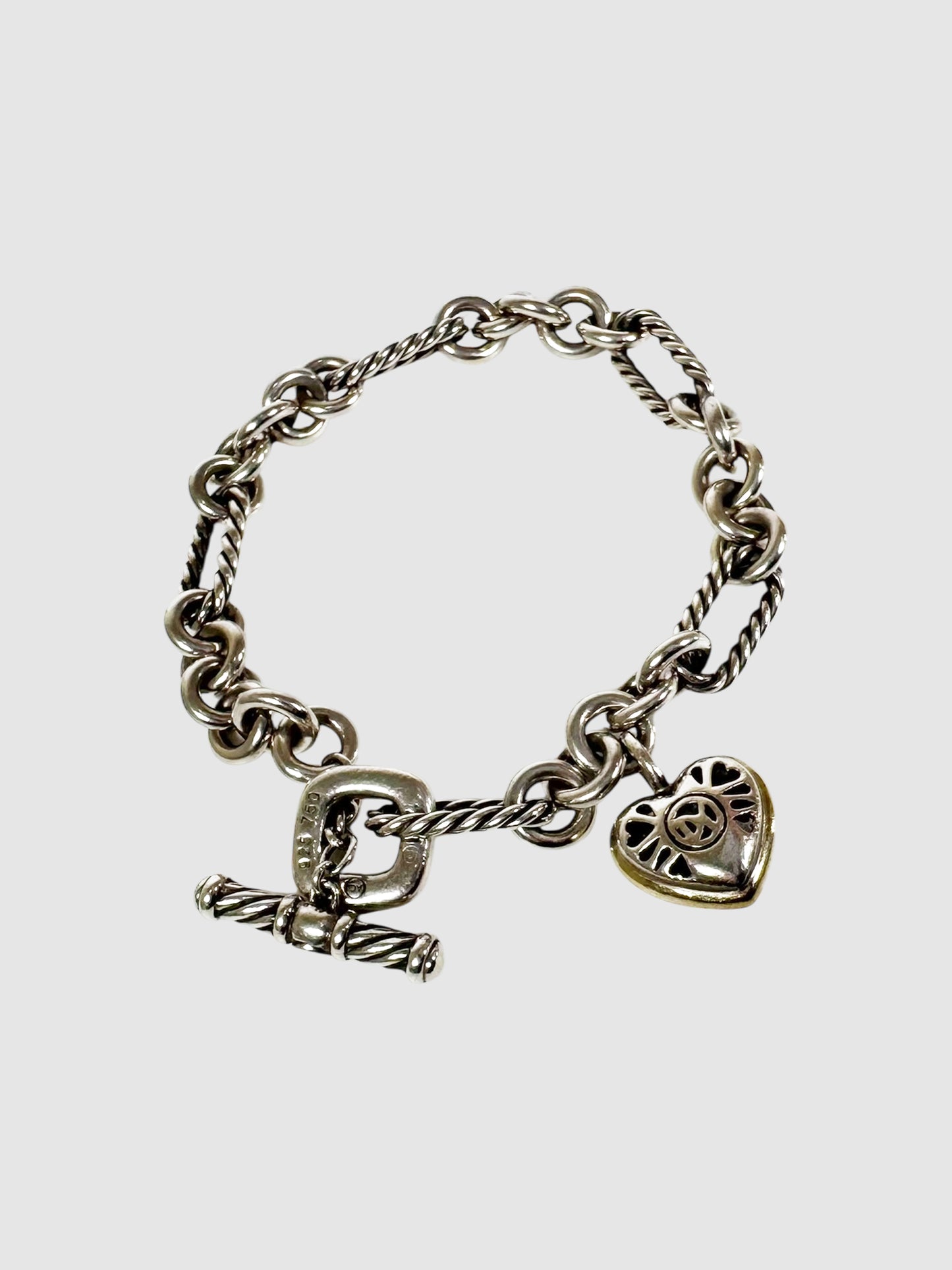 Sculpted Cable Heart Charm Bracelet