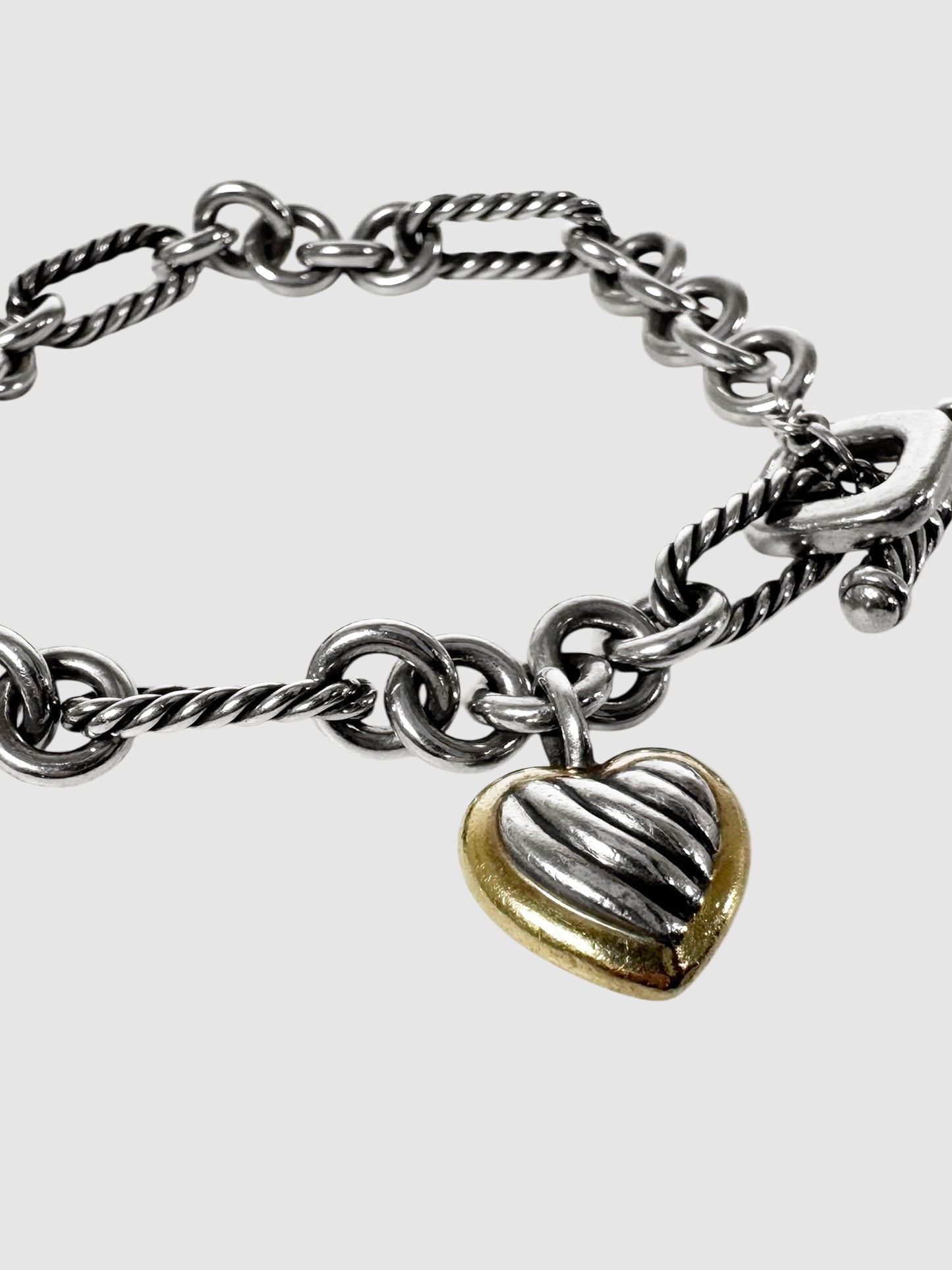 Sculpted Cable Heart Charm Bracelet