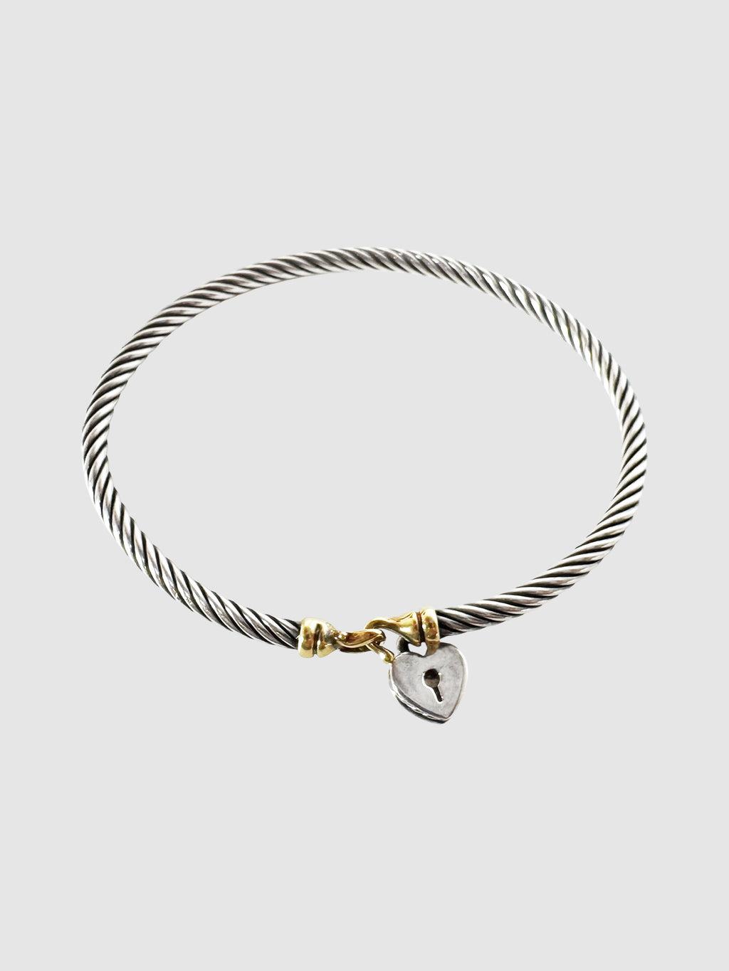 David Yurman Sterling Silver and Yellow-Gold Two-Tone Heart Lock Bracelet luxury designer resale consignment secondhand toronto canada
