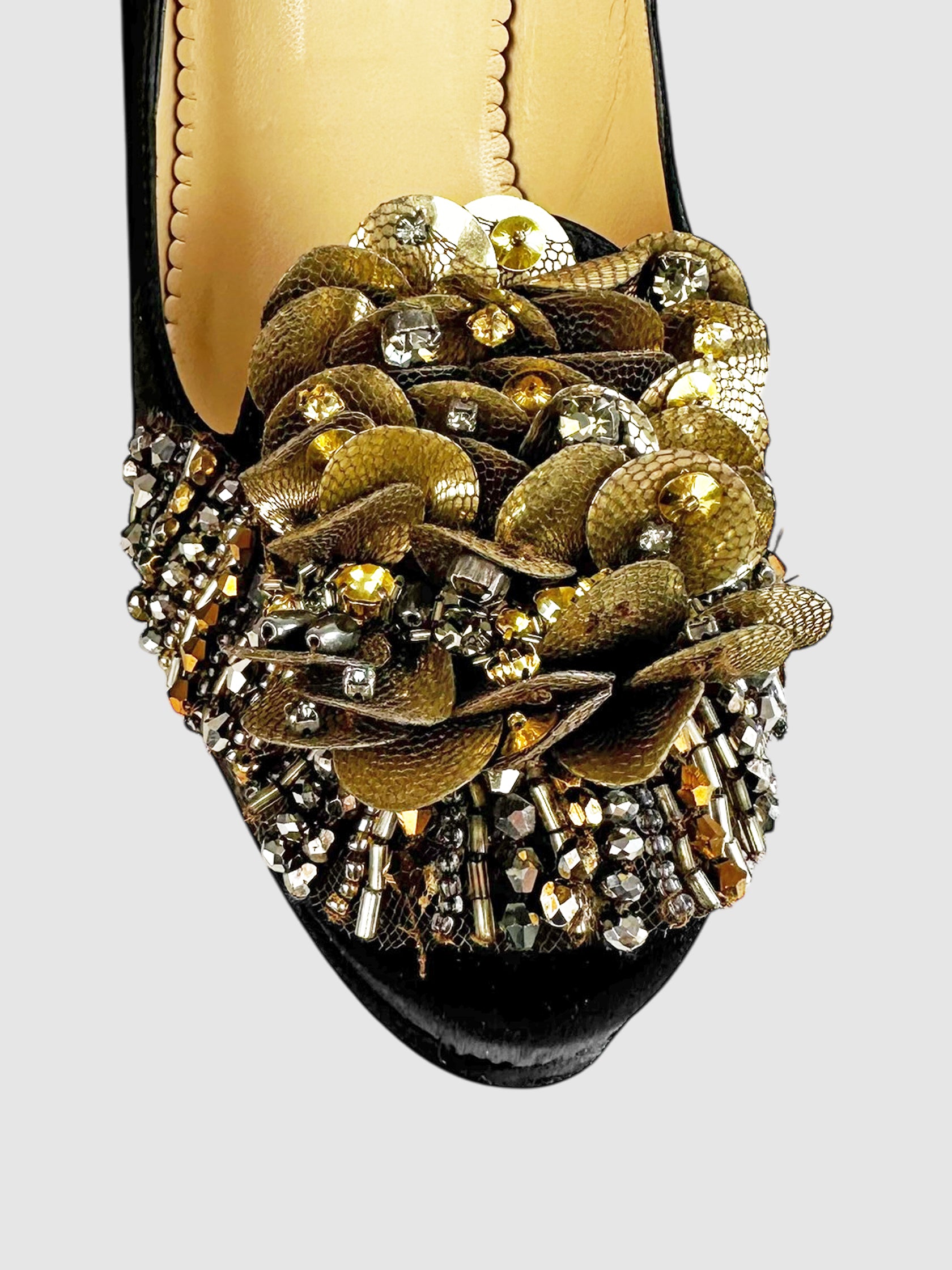 Bead and Rhinestone Embellished Pumps - Size 37