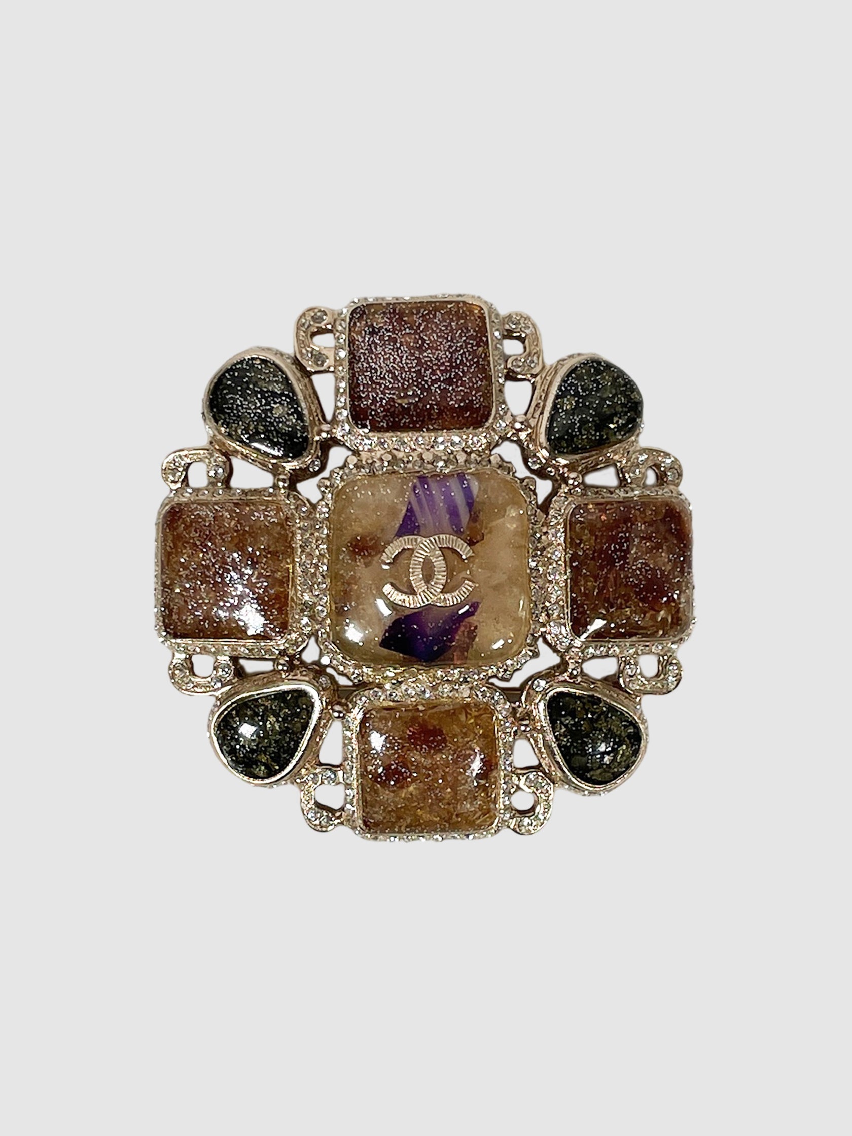 Gripoix Glitter Poured Glass CC Brooch