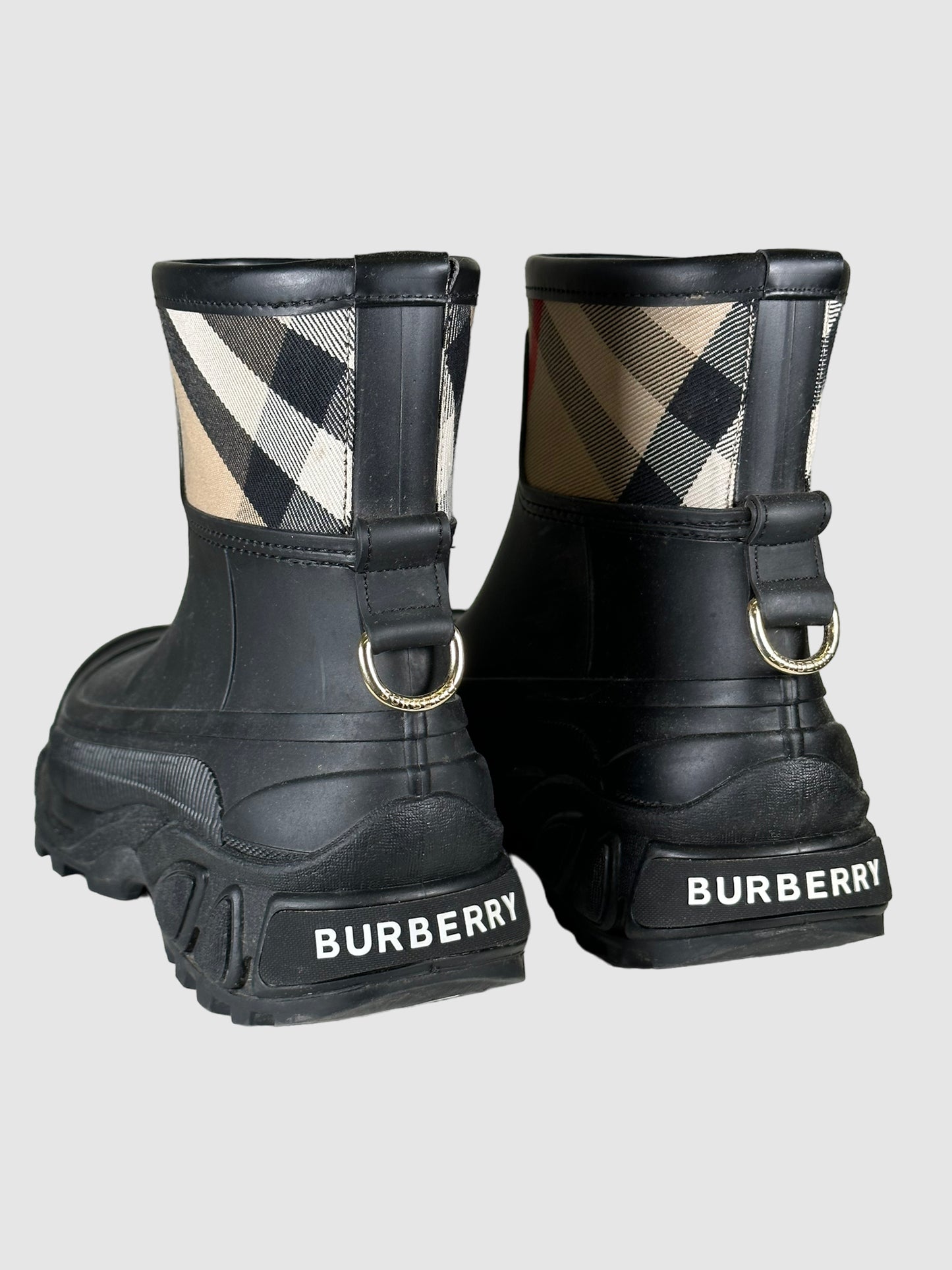 Burberry Plaid Pattern Rubber Ankle Rain Boots - Size 39