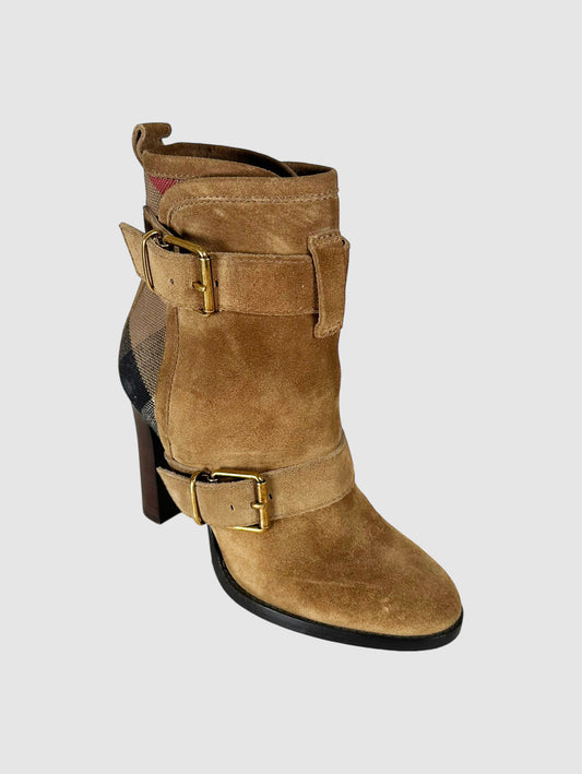 Check Buckle Heeled Ankle Boots - Size 35.5