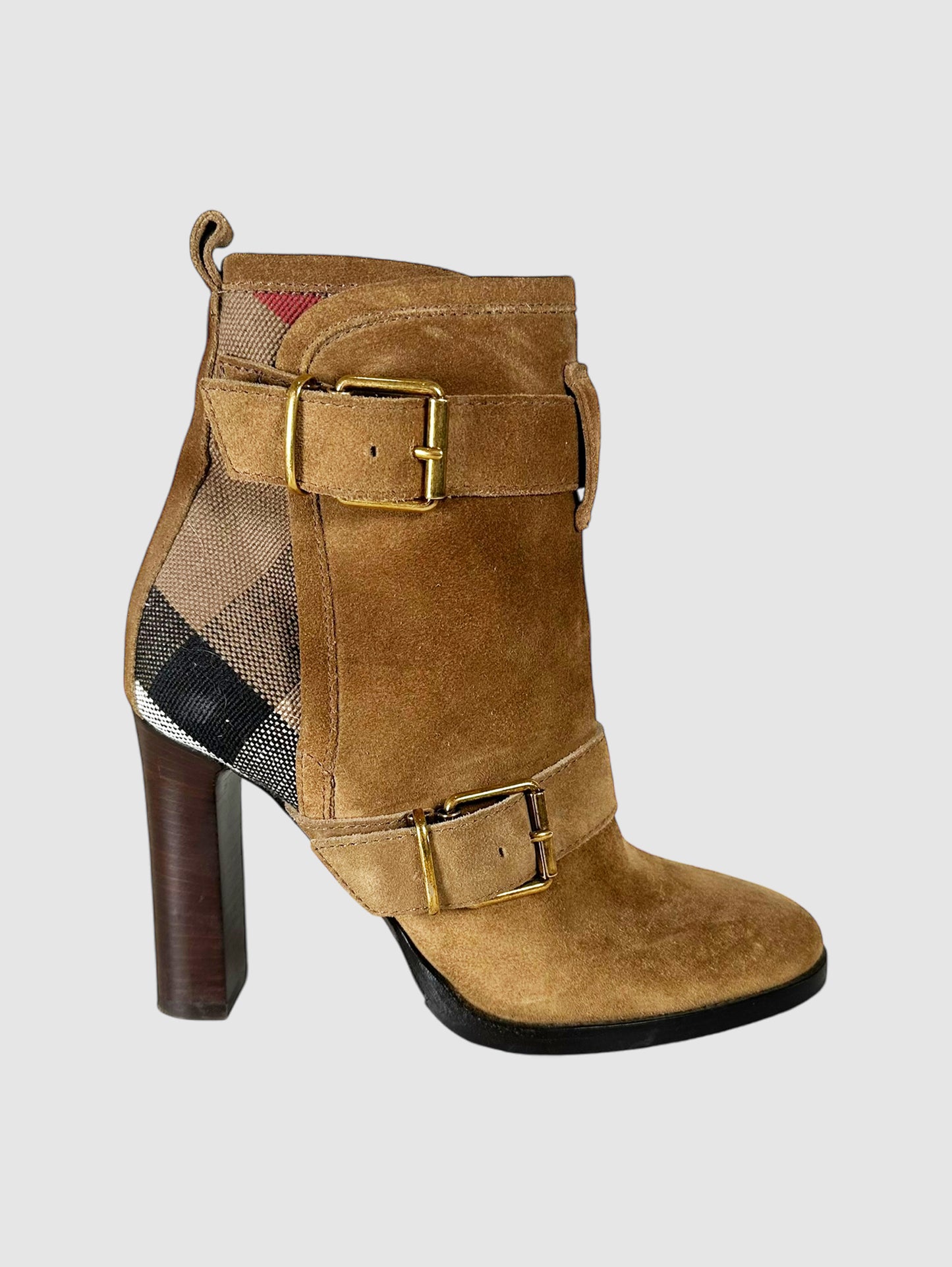 Check Buckle Heeled Ankle Boots - Size 35.5