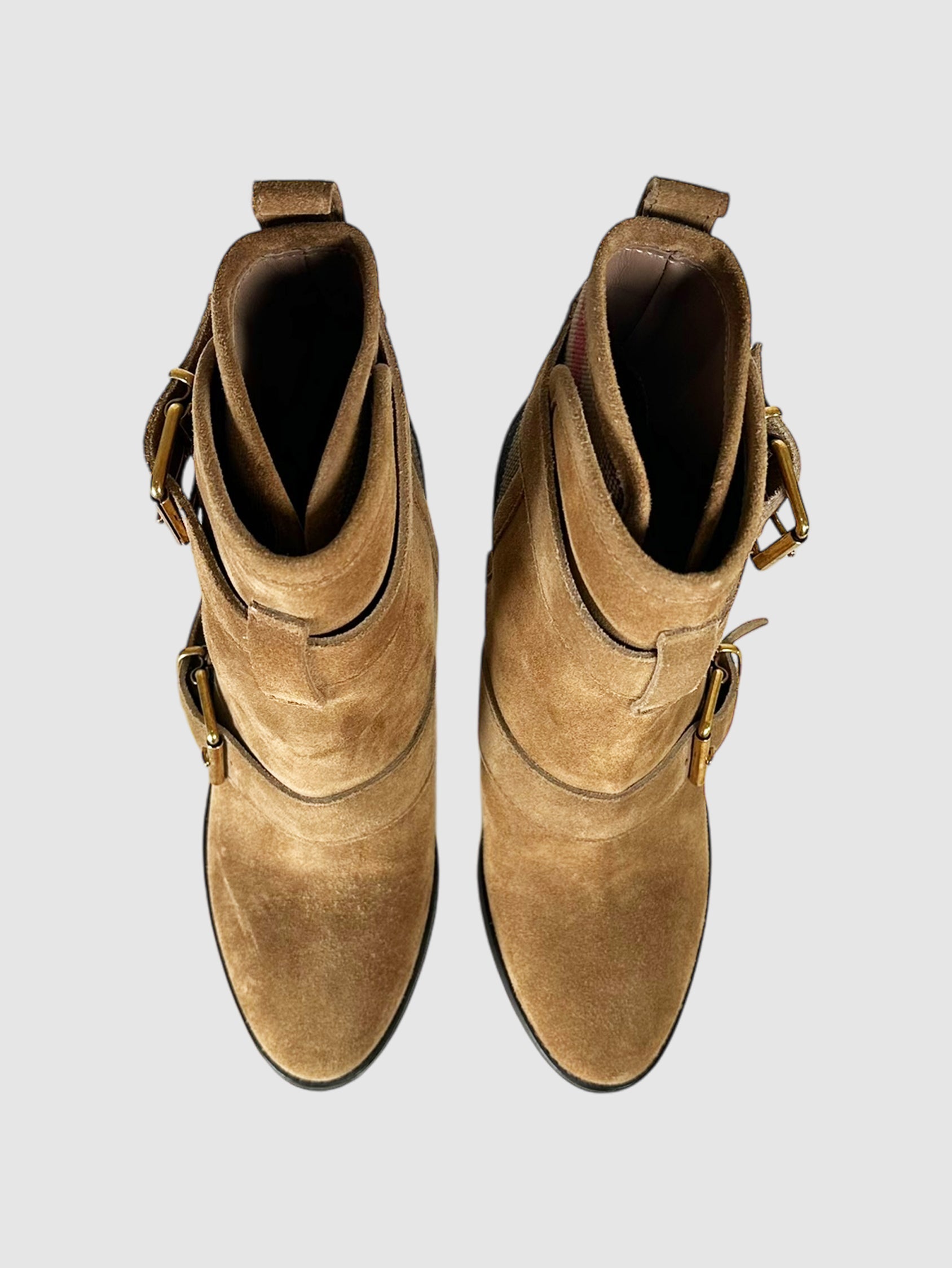 Check Buckle Heeled Ankle Boots - Size 35.5