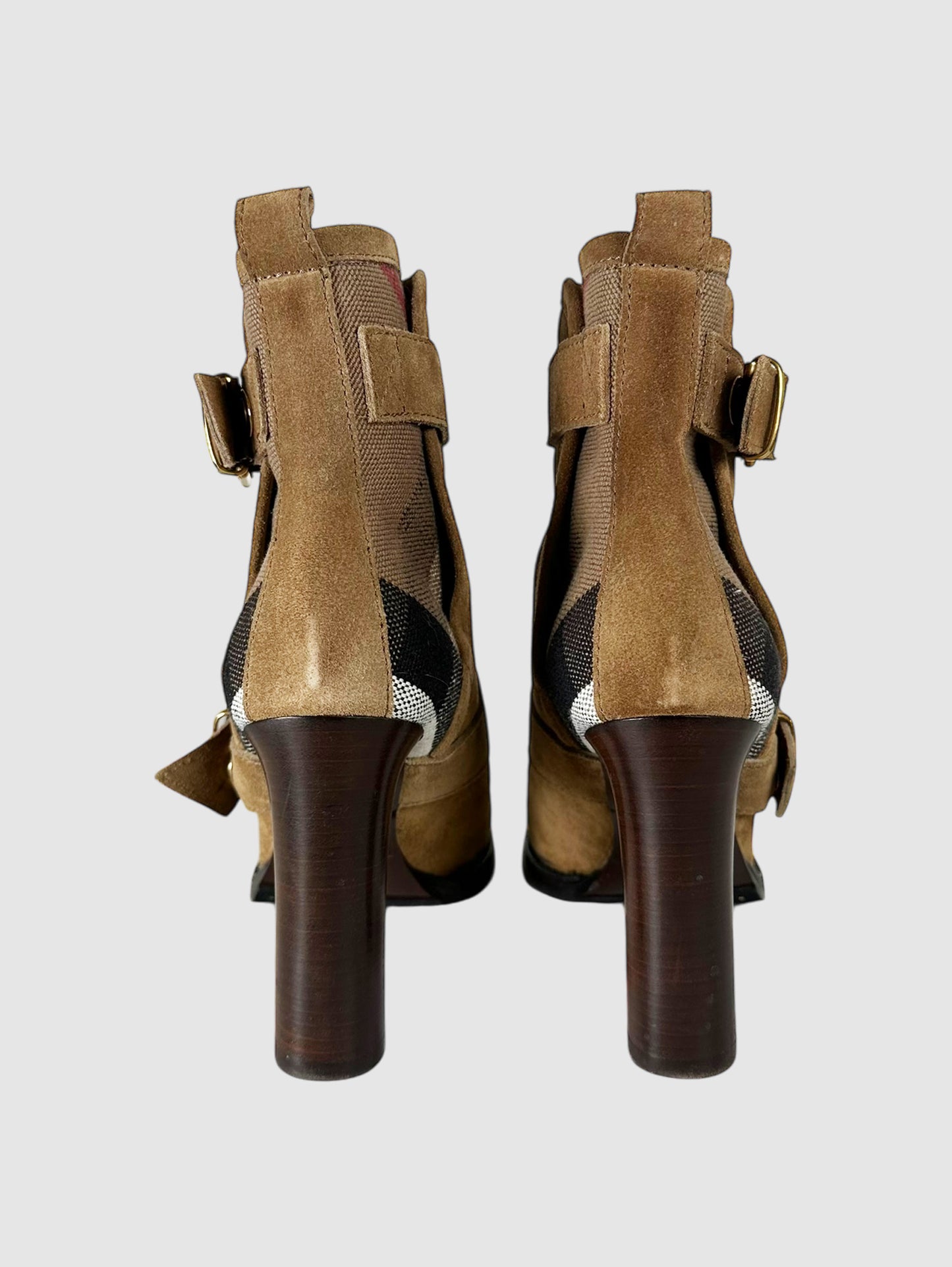 Check Buckle Heeled Ankle Boots - Size 35.5