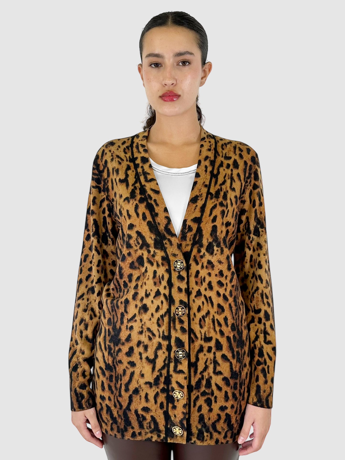 Wool Leopard Print Cardigan - Size M