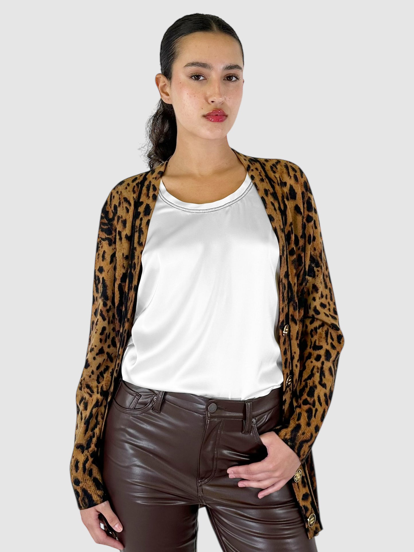 Wool Leopard Print Cardigan - Size M