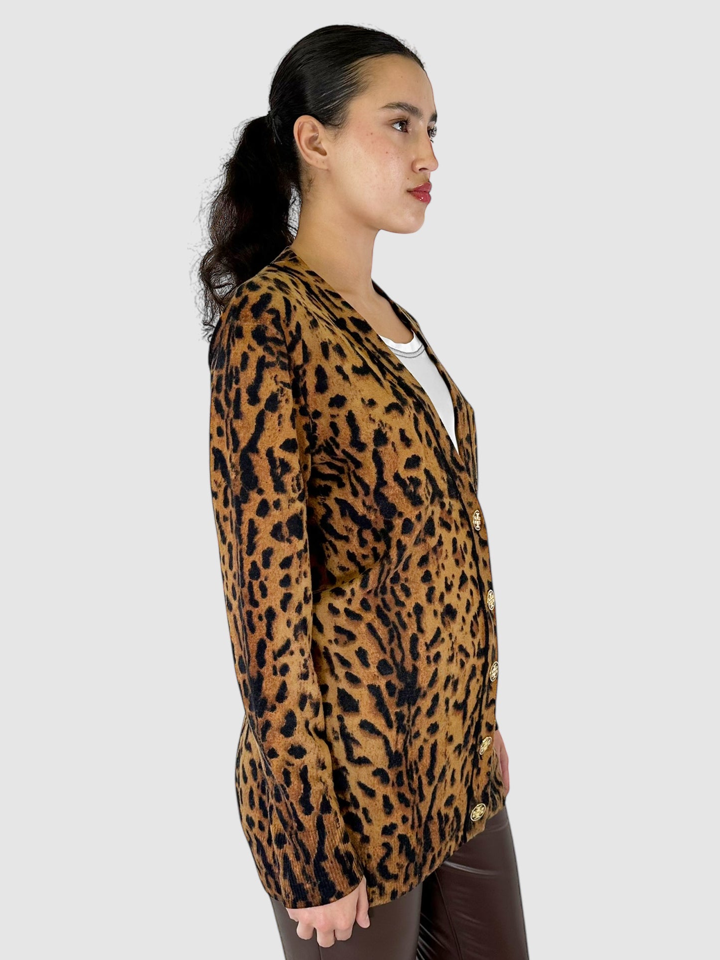 Wool Leopard Print Cardigan - Size M