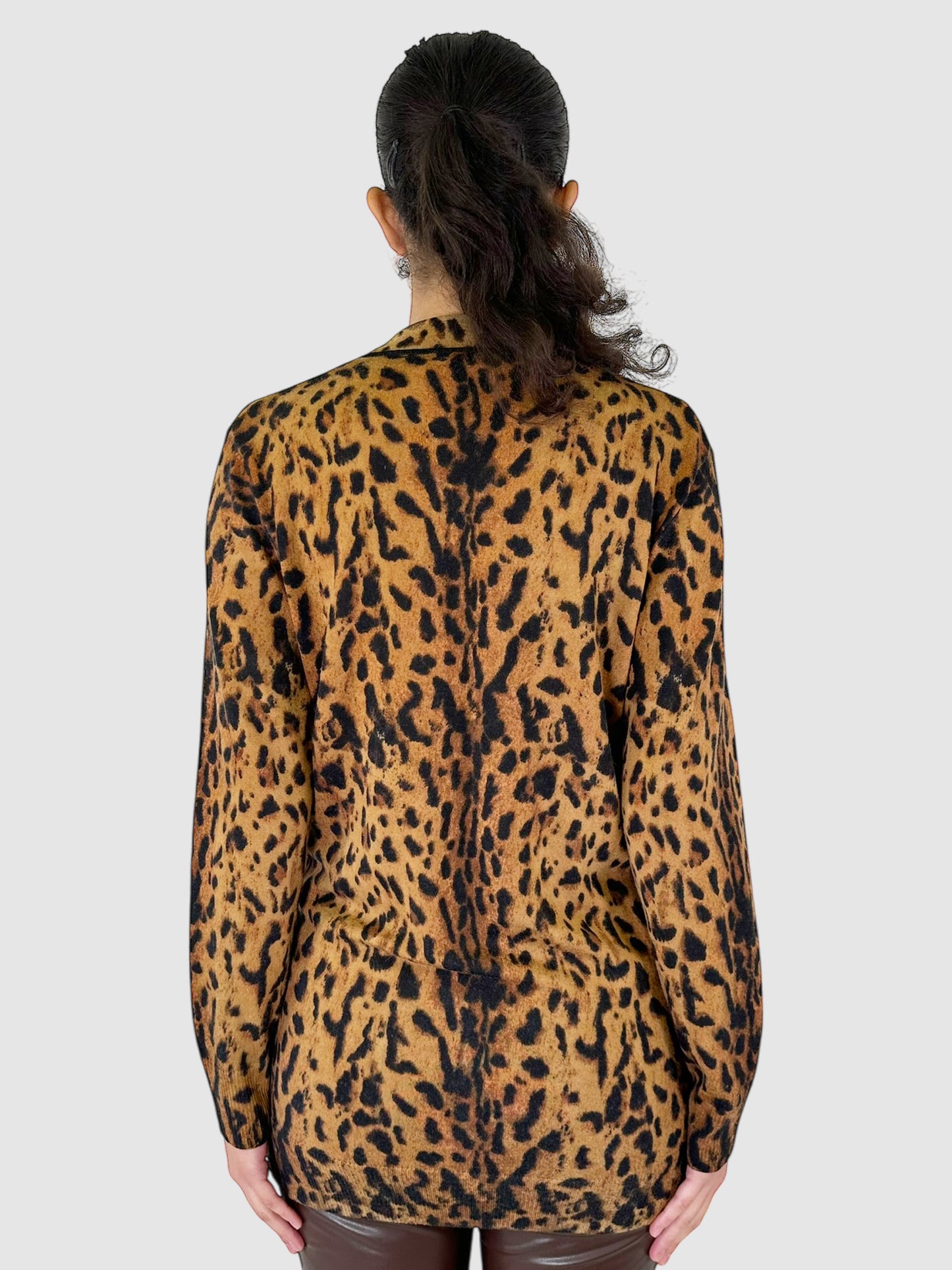 Wool Leopard Print Cardigan - Size M