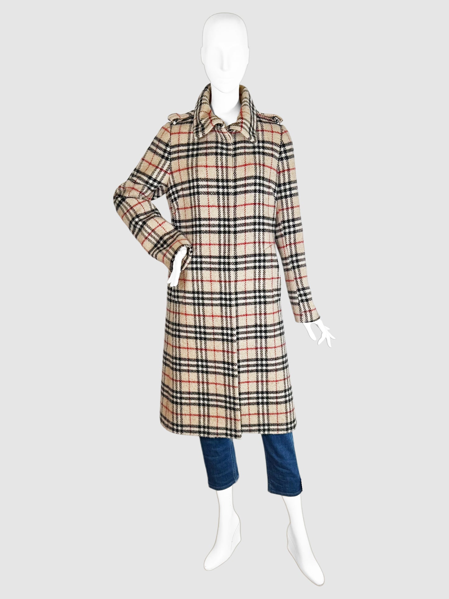 Nova Check Single-Breasted Wool Coat - Size 10