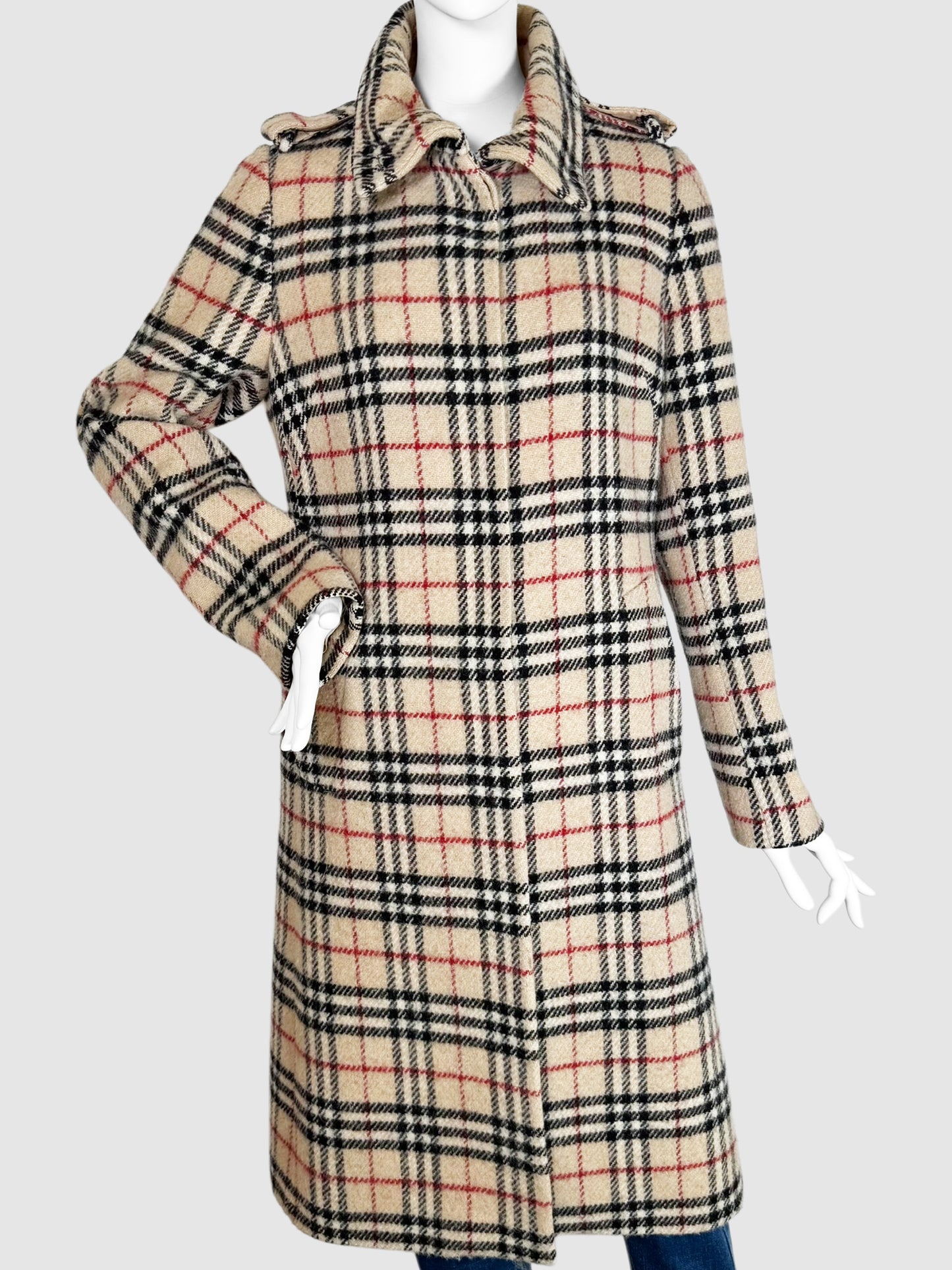 Nova Check Single-Breasted Wool Coat - Size 10