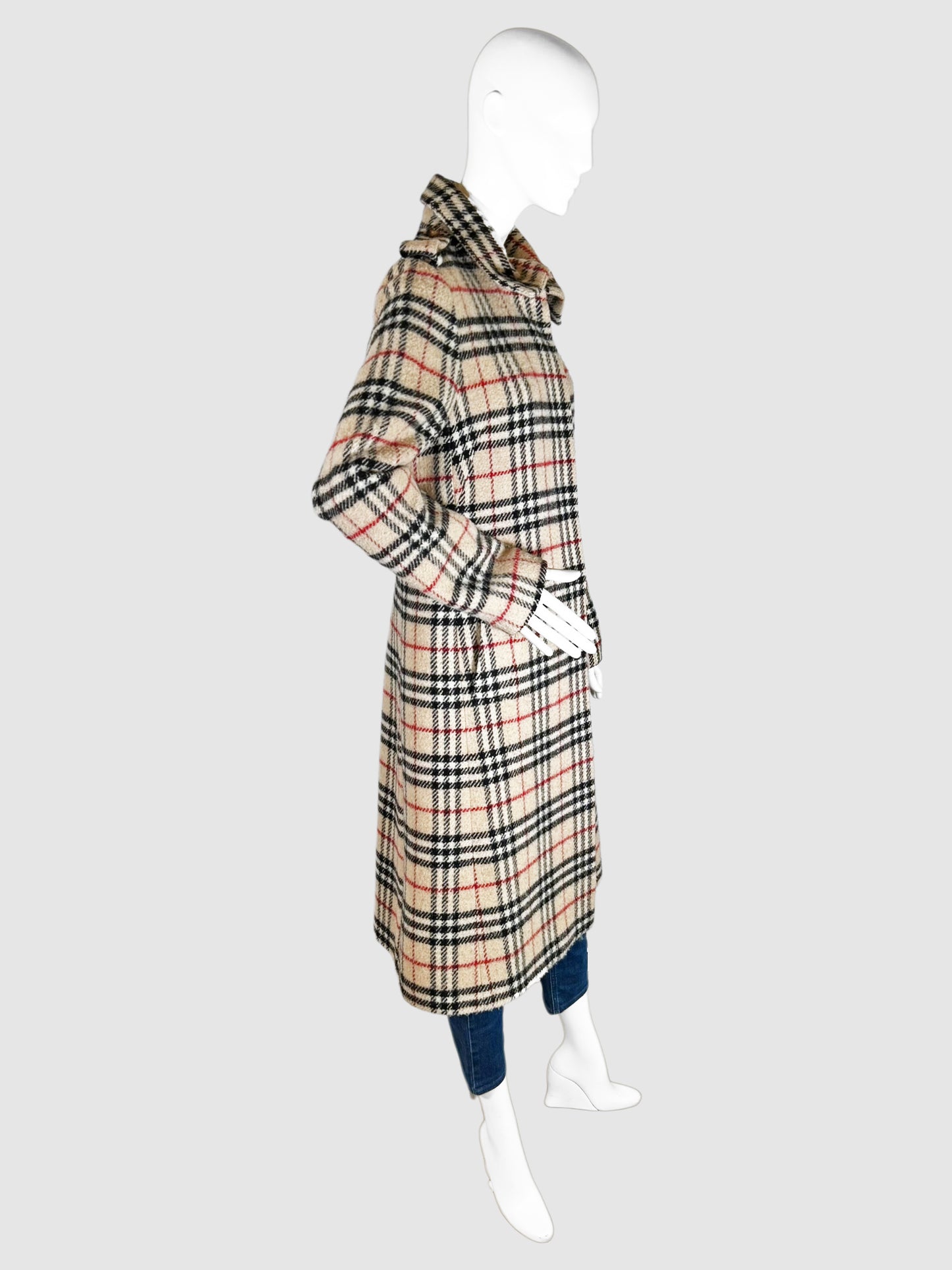 Nova Check Single-Breasted Wool Coat - Size 10