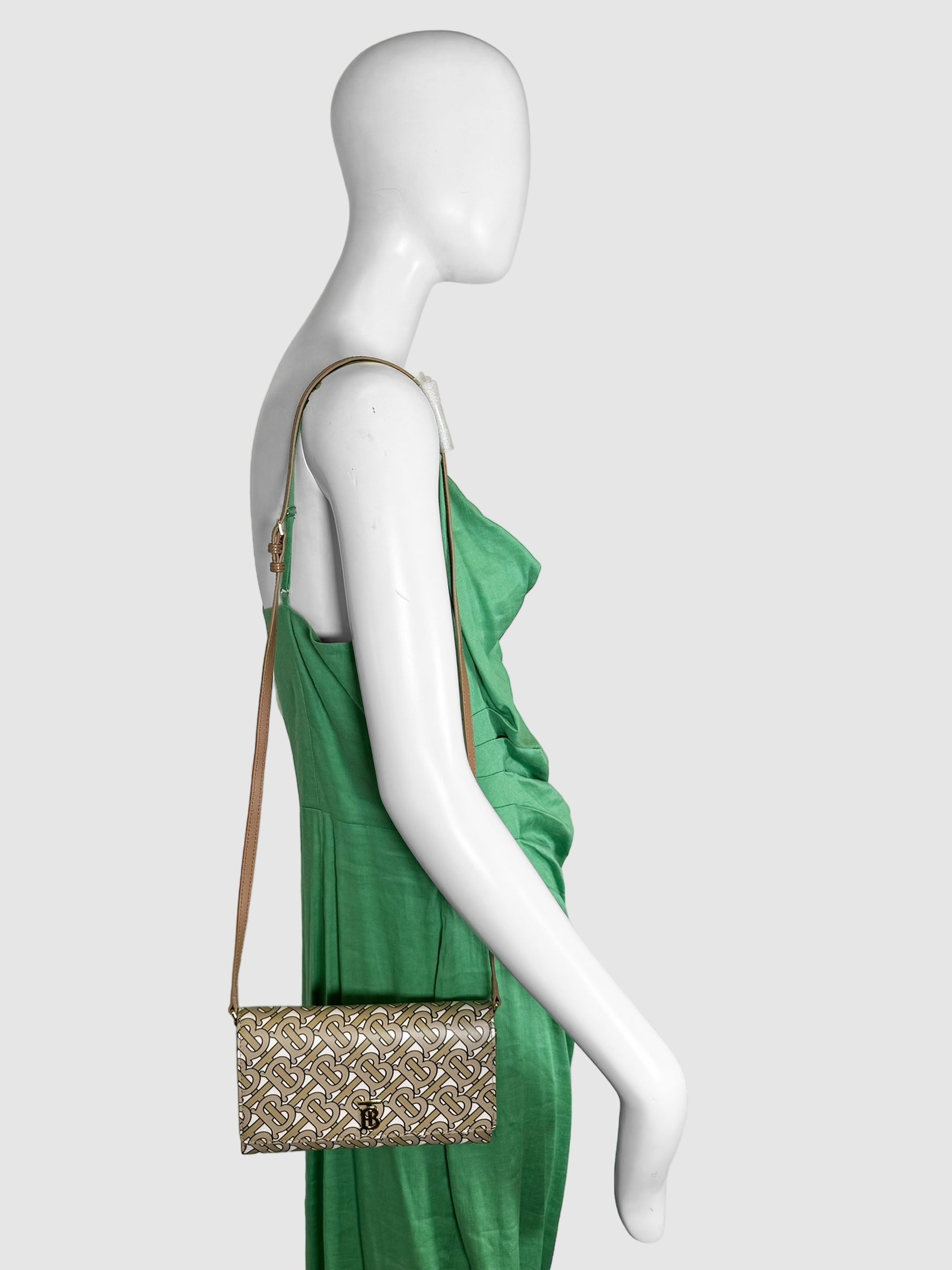 Burberry Brown and White Hazelmere TB Leather Crossbody Bag Consignment Secondhand Designer Luxury Resale Toronto Trendy