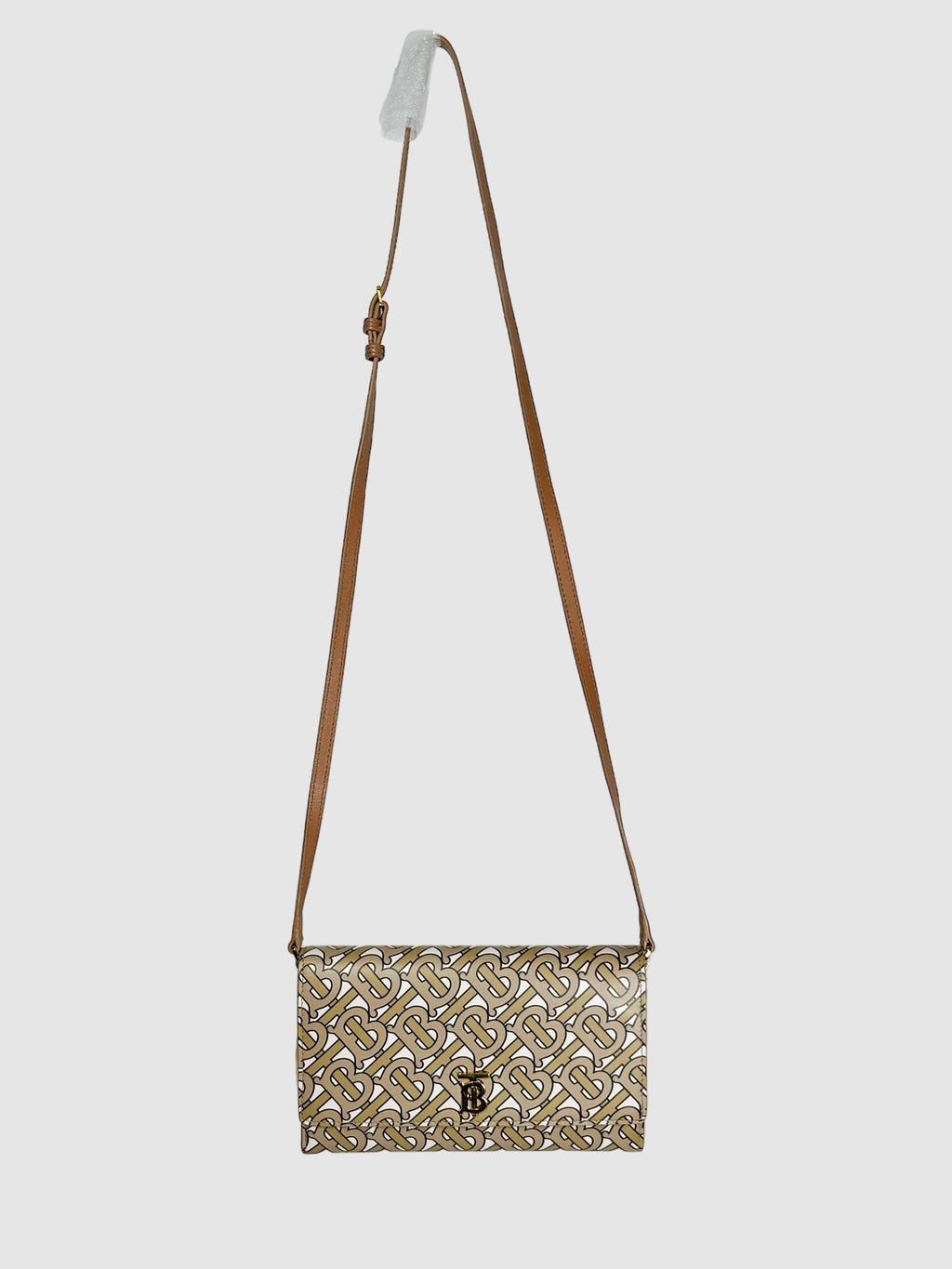 Burberry Brown and White Hazelmere TB Leather Crossbody Bag Consignment Secondhand Designer Luxury Resale Toronto Trendy