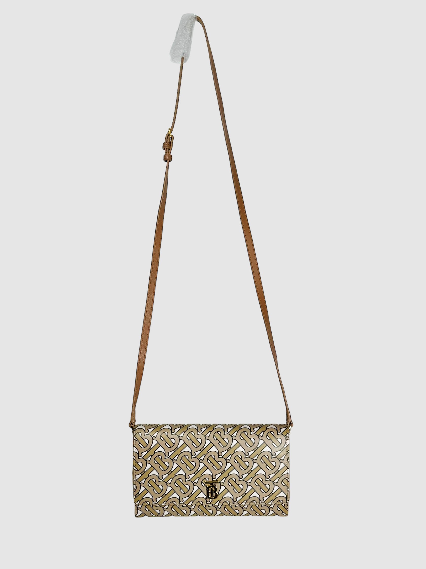 Burberry Brown and White Hazelmere TB Leather Crossbody Bag Consignment Secondhand Designer Luxury Resale Toronto Trendy