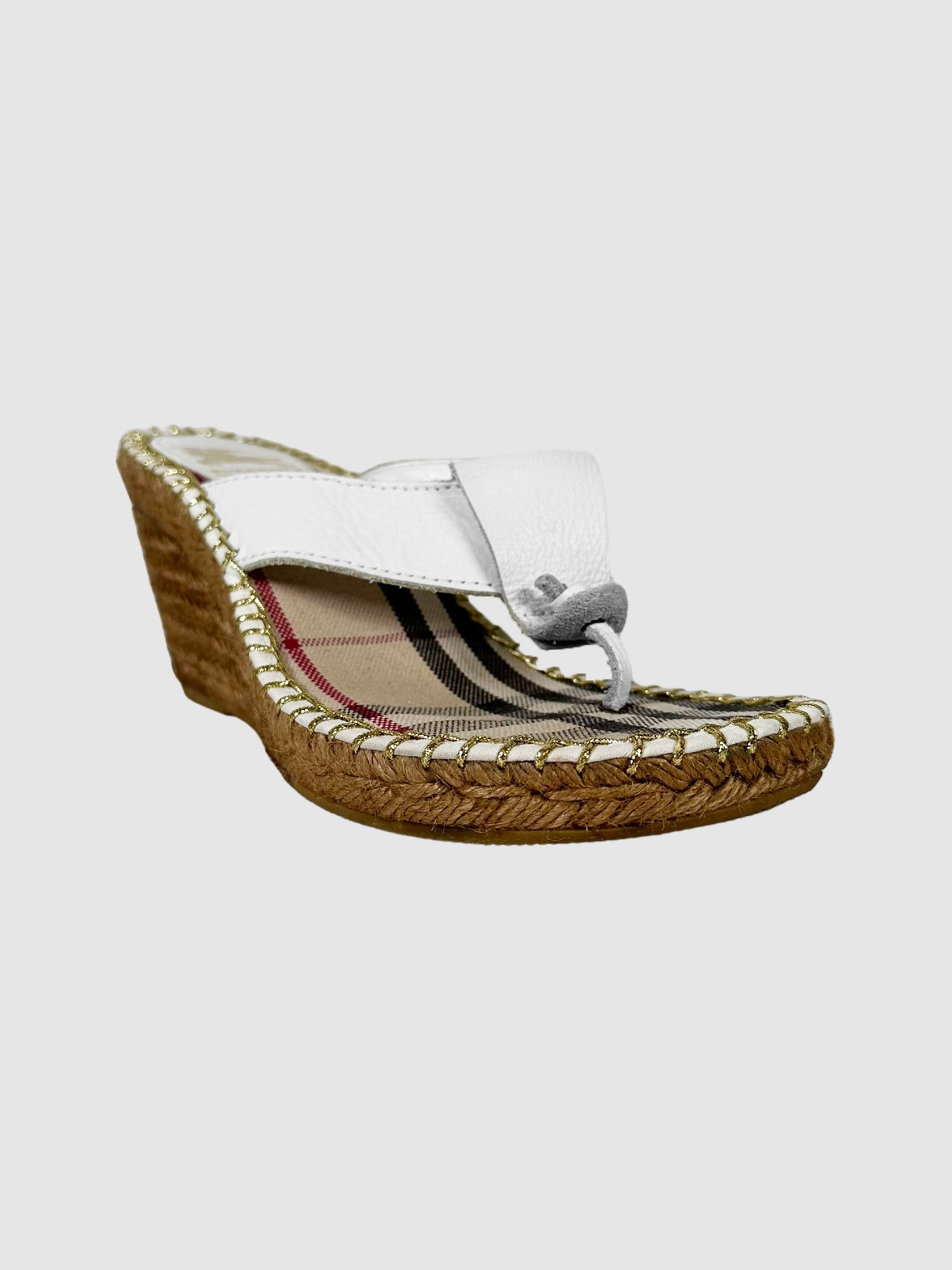 Burberry Beige, White, and Multicolour Leather Printed Espadrilles Size 38 Consignment Secondhand Designer Luxury Resale Toronto Trendy