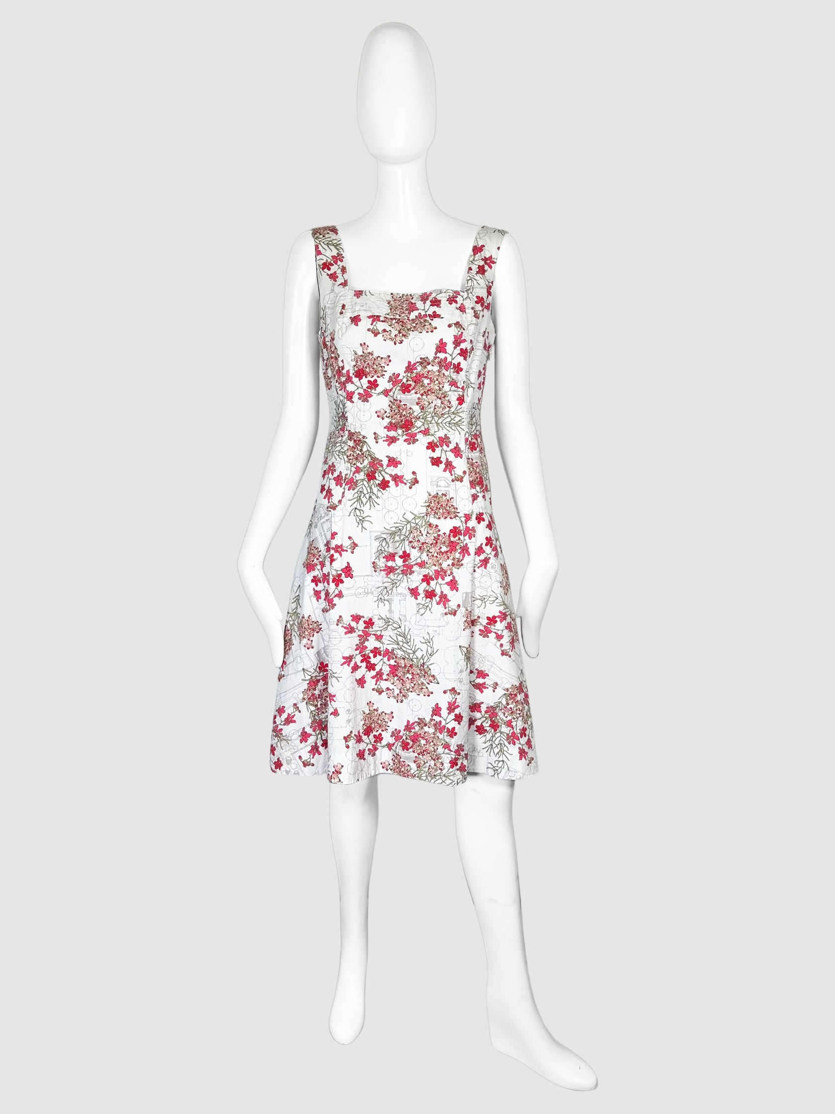 Tory Burch White with Red, Pink, and Green Floral Print Sleeveless Mini Dress Size 4 Consignment Secondhand Designer Luxury Resale Toronto Trendy